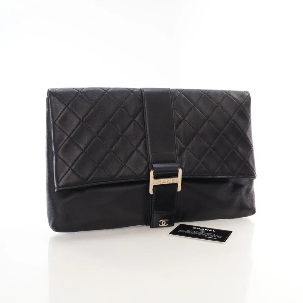 Luxury Soluciens Pre-Owned Chanel Grip Clutch in Black Calfskin