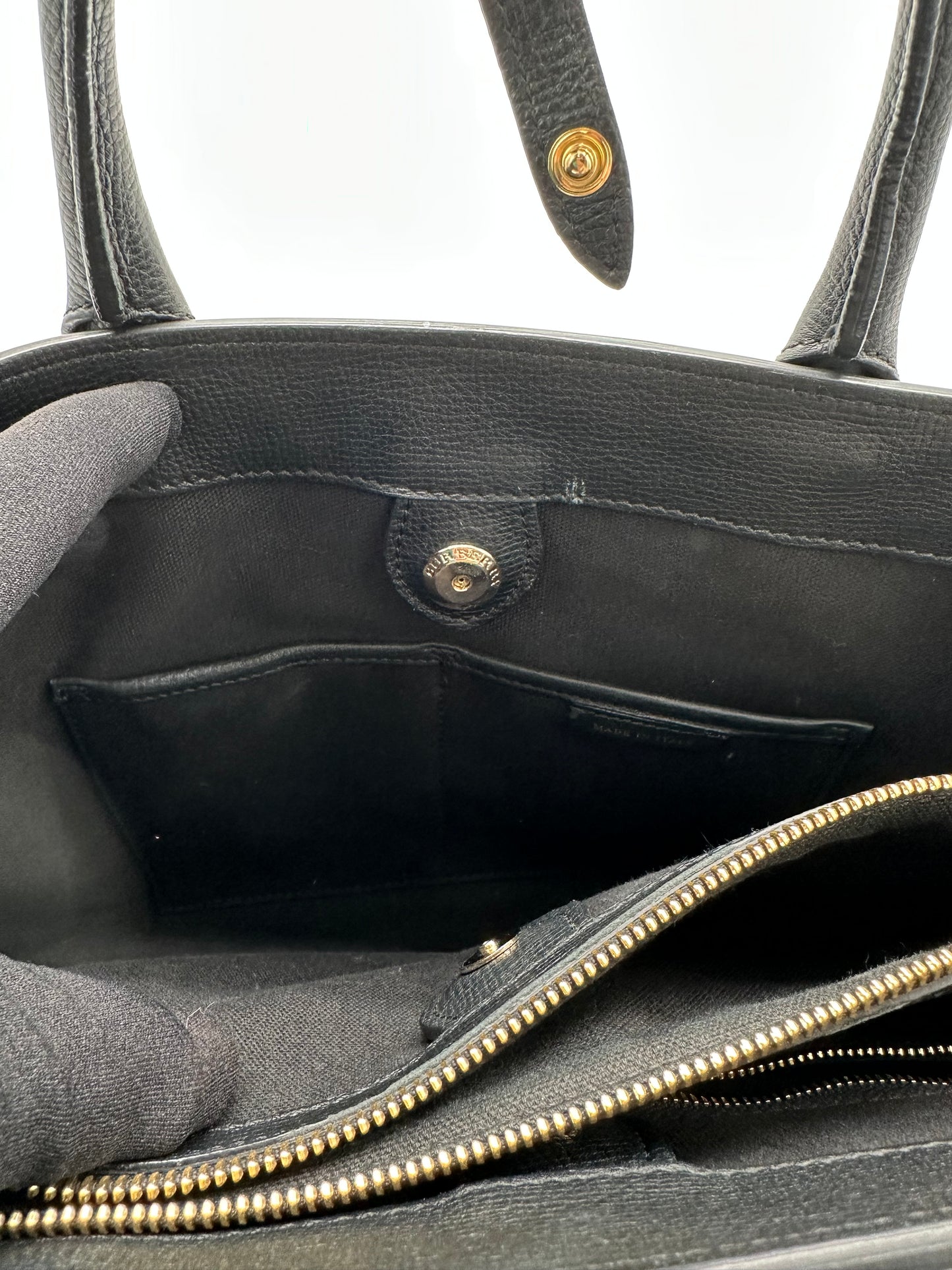 Luxury Soluciens Pre-owned Burberry Black leather tote with Nova check sides