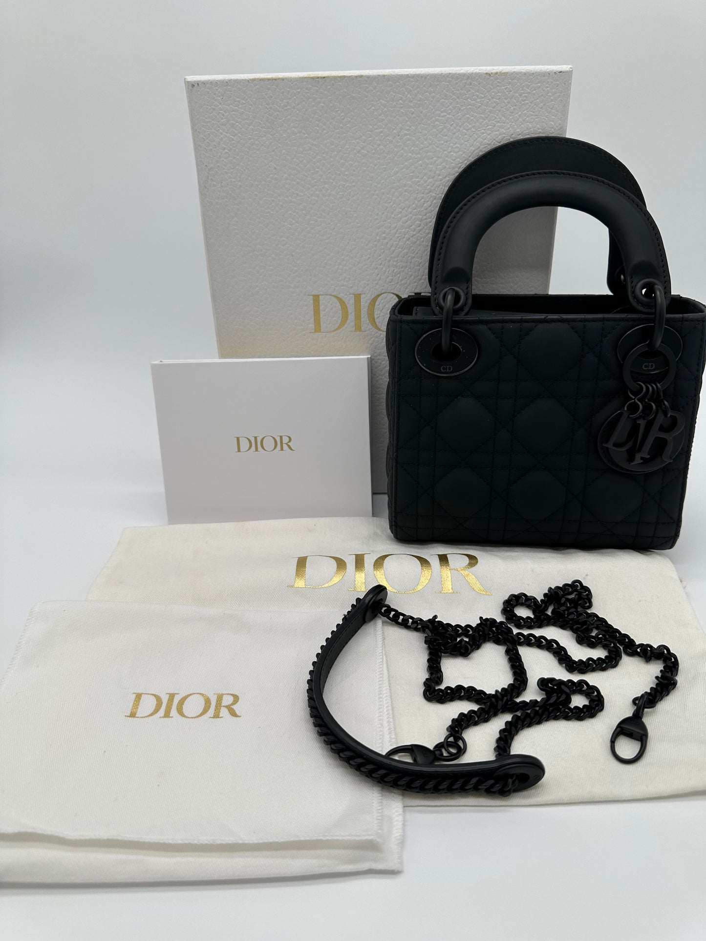 Luxury Soluciens Pre-owned Dior so black mini lady dior Ultra Matte Calfskin Cannage