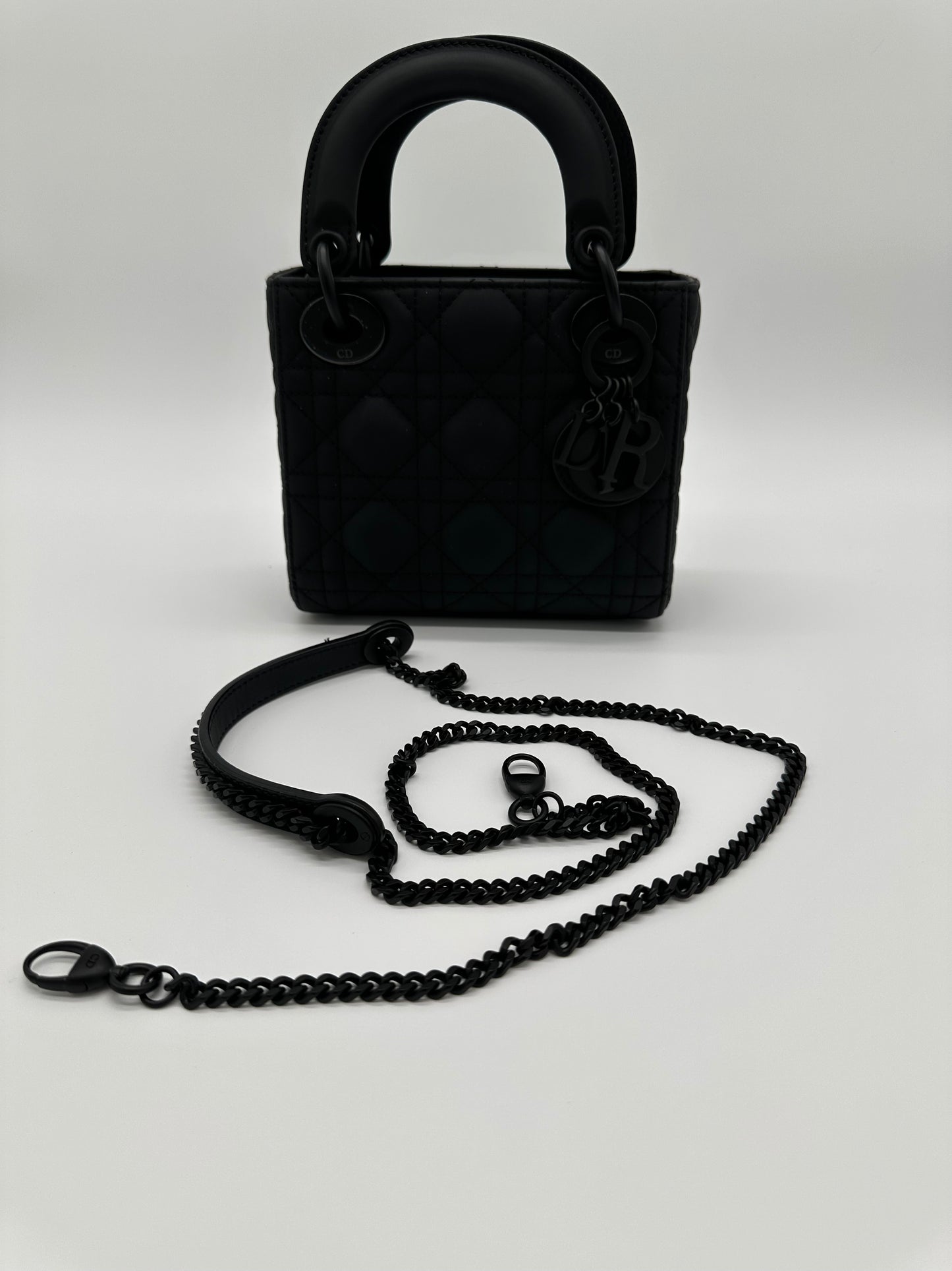 Luxury Soluciens Pre-owned Dior so black mini lady dior Ultra Matte Calfskin Cannage