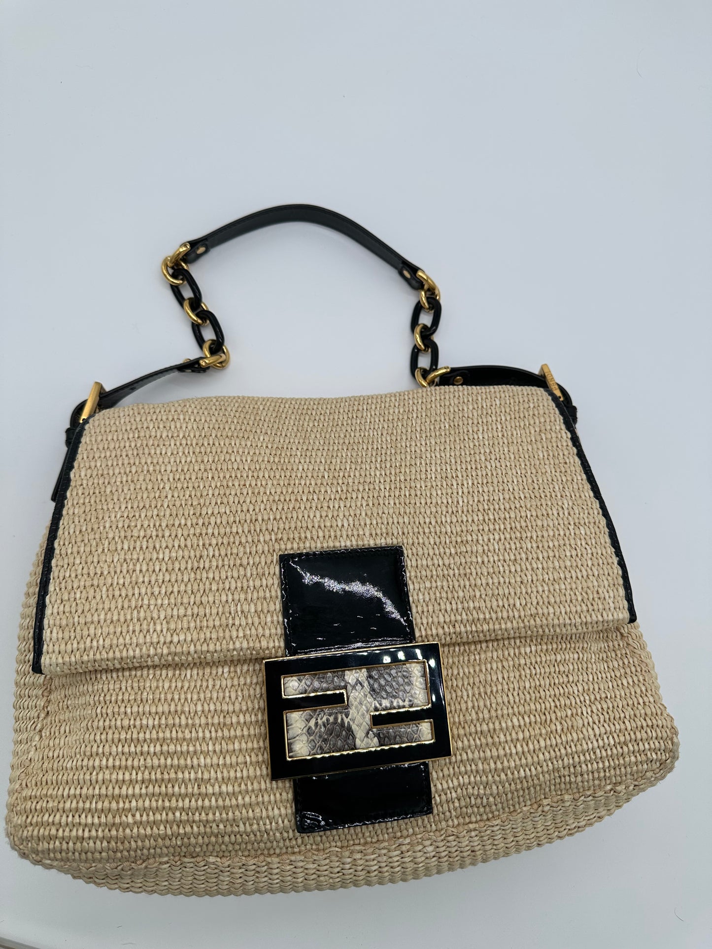 Luxury Soluciens Pre-owned Fendi large baguette raffia shoulder bag
