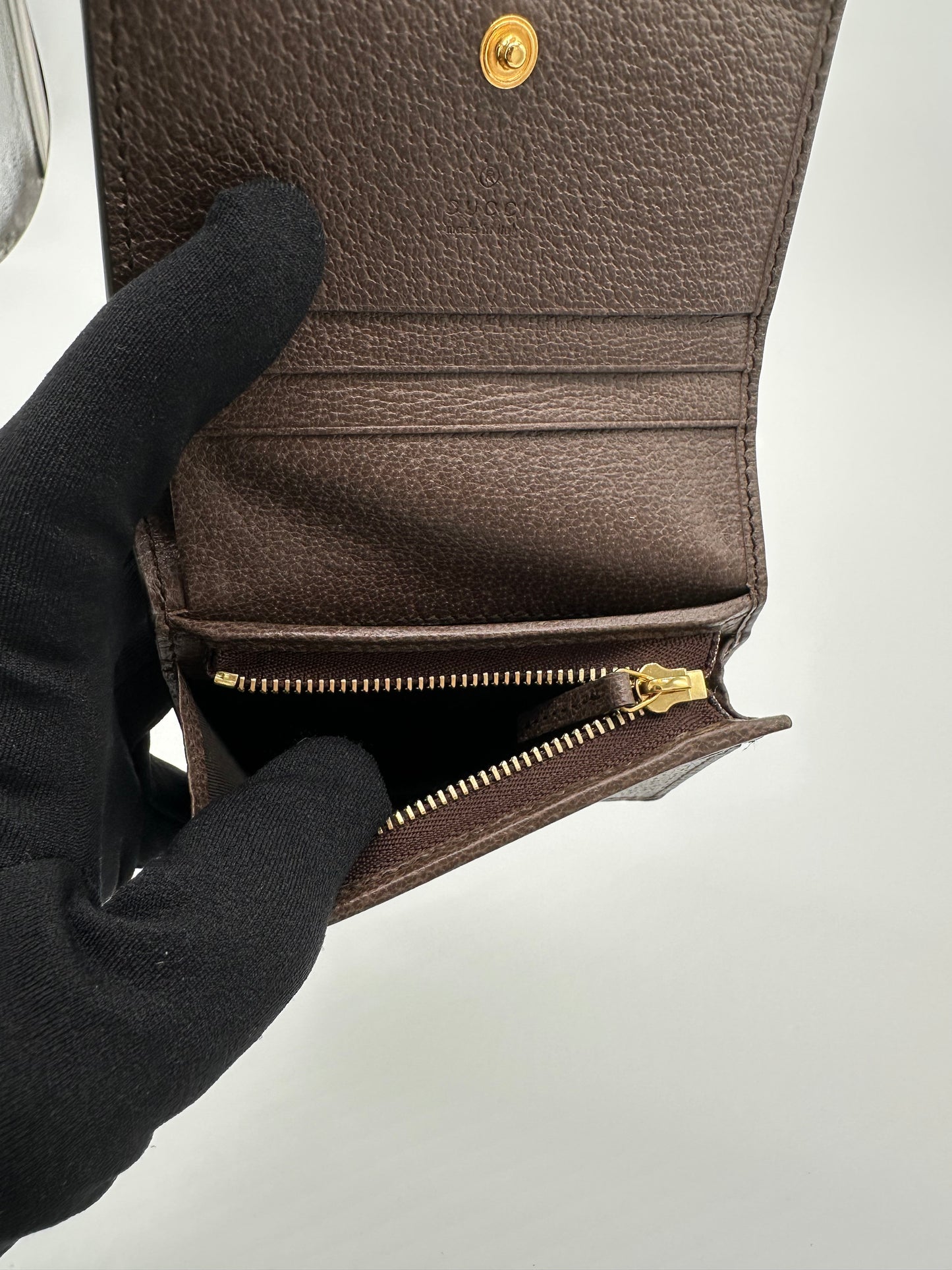 Luxury Soluciens Pre-owned Gucci Ophedia bifold wallet coated canvas and brown leather trim