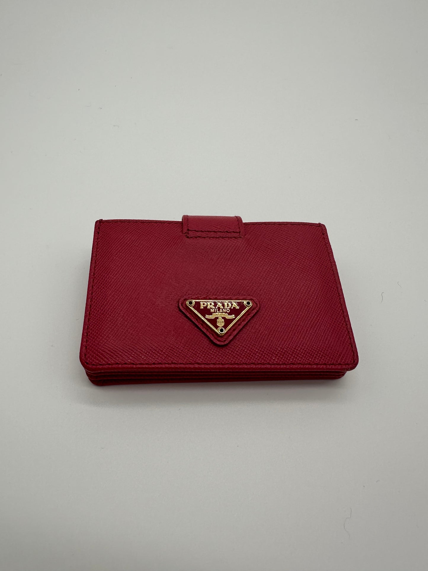 Luxury Soluciens Pre-owned Prada Saffiano leather pink accordion wallet/card holder