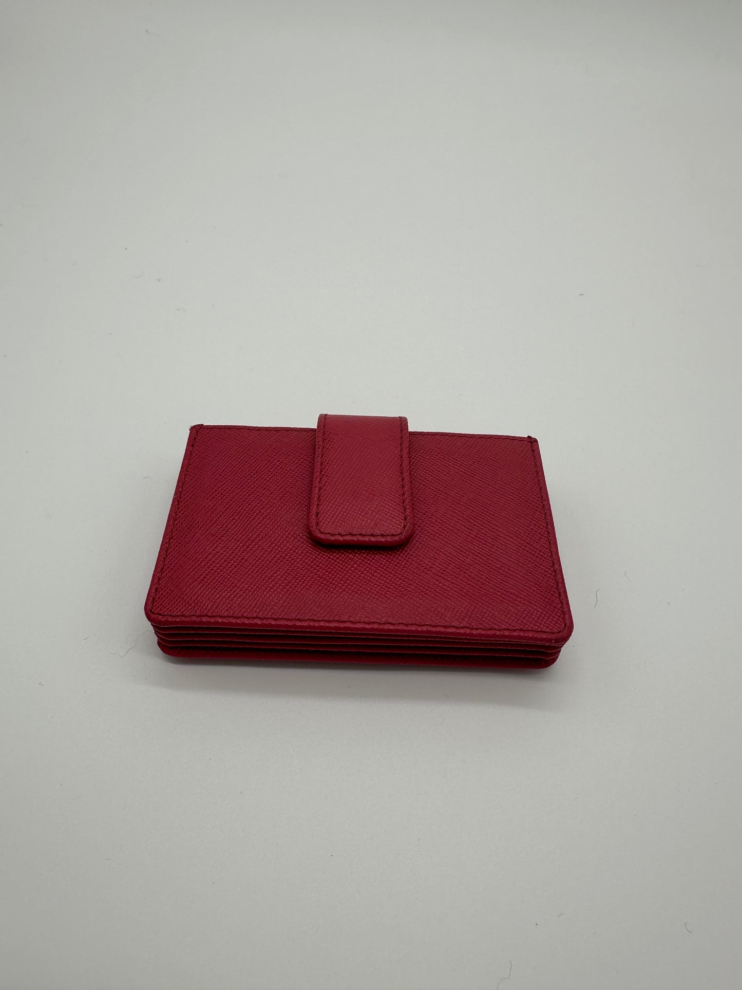 Luxury Soluciens Pre-owned Prada Saffiano leather pink accordion wallet/card holder