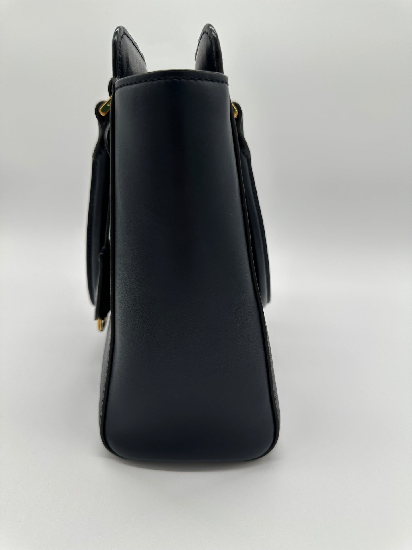 Luxury Soluciens Pre-owned Prada Blue saffiano leather tote with cross body strap and gold toned hardware