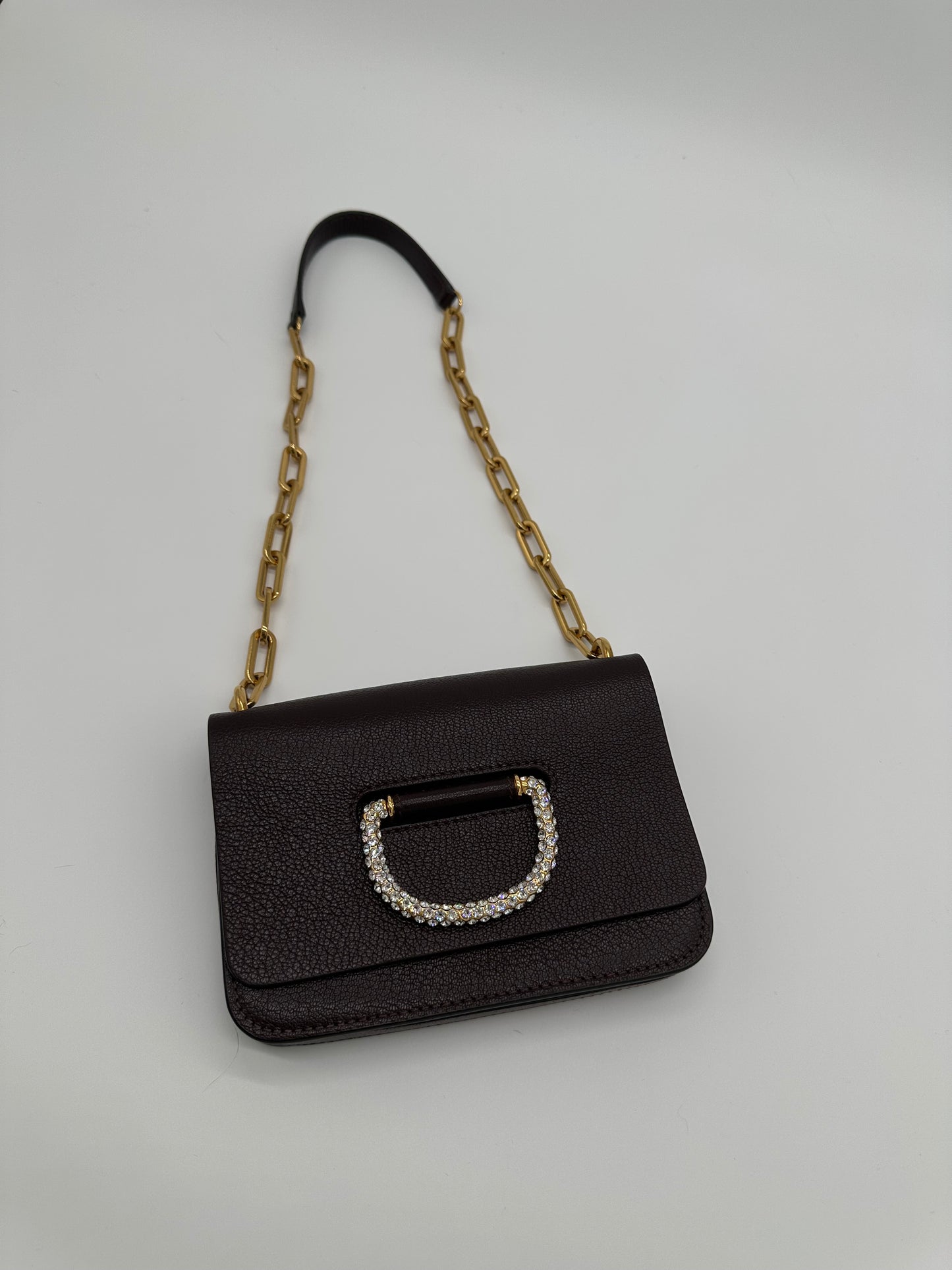Luxury Soluciens Pre-owned Burberry D-ring crystal encrusted leather chain bag