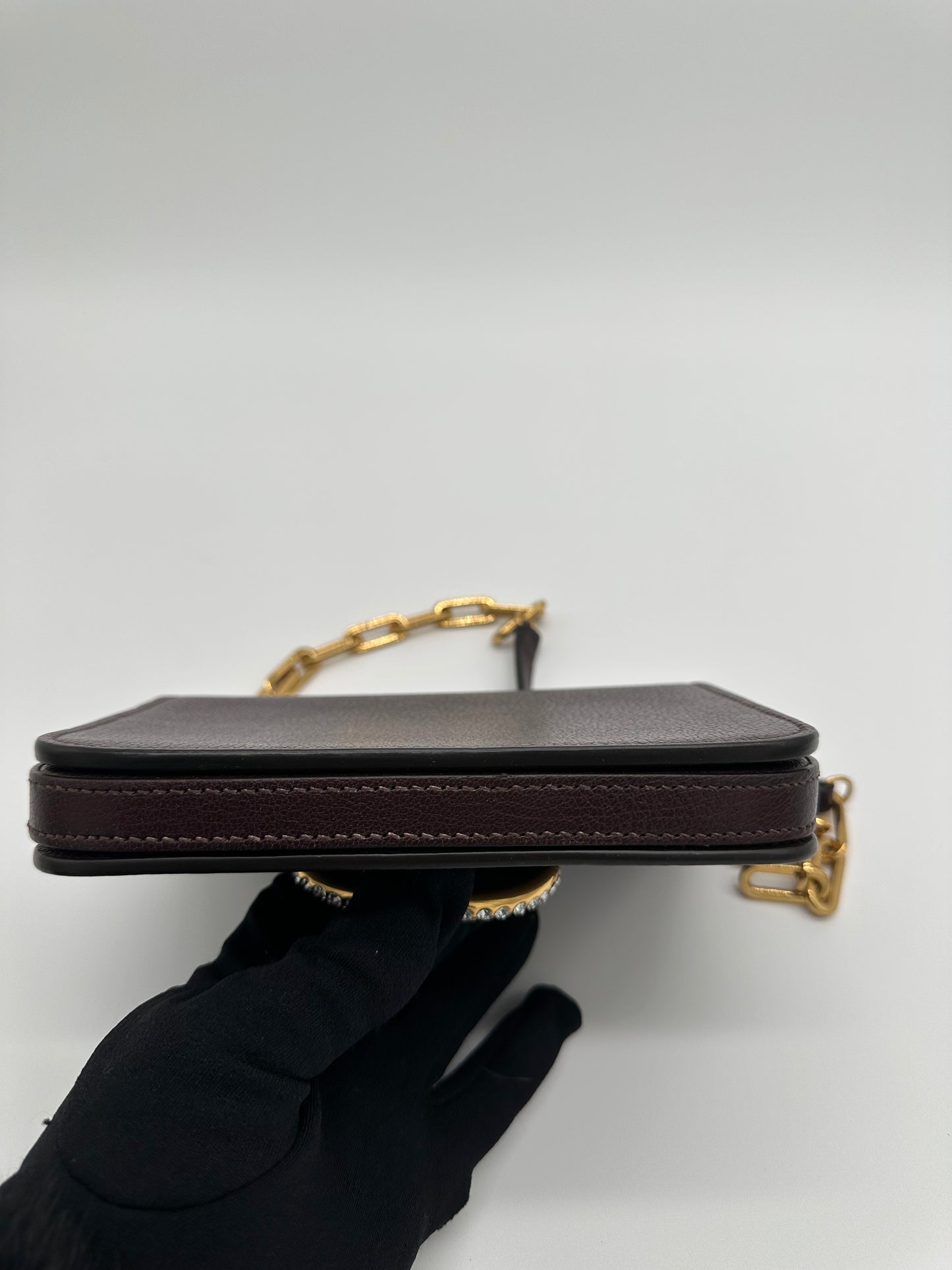 Luxury Soluciens Pre-owned Burberry D-ring crystal encrusted leather chain bag