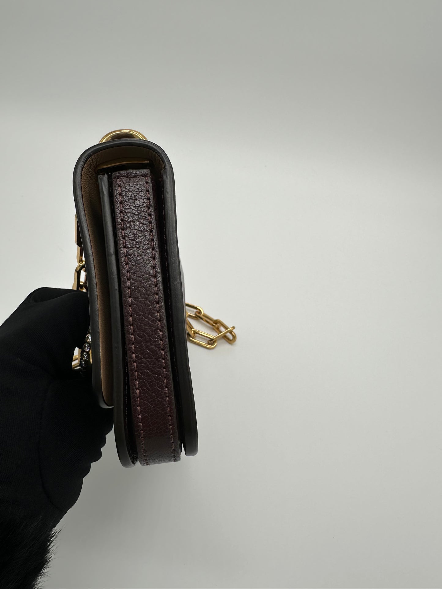 Luxury Soluciens Pre-owned Burberry D-ring crystal encrusted leather chain bag