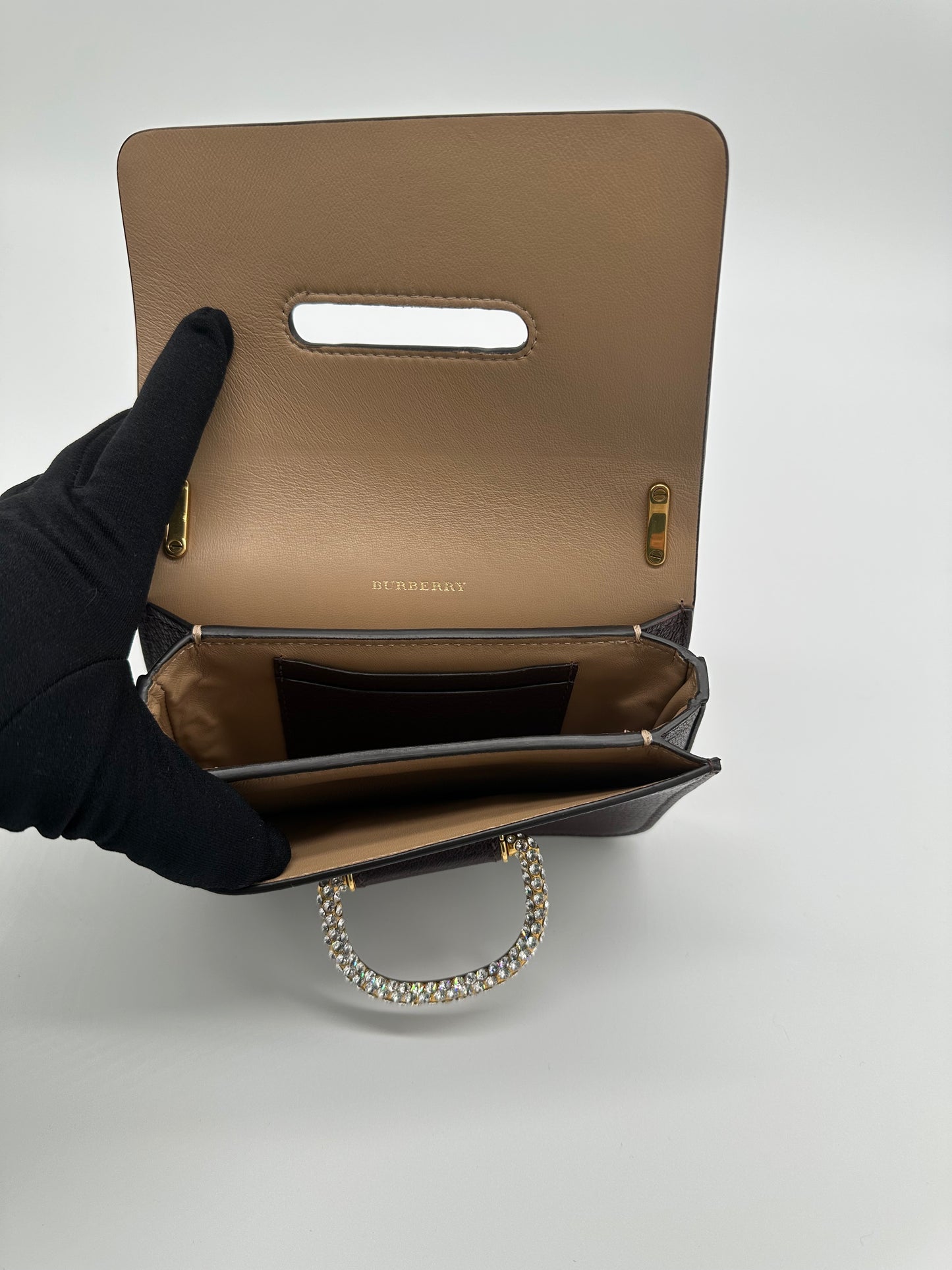 Luxury Soluciens Pre-owned Burberry D-ring crystal encrusted leather chain bag