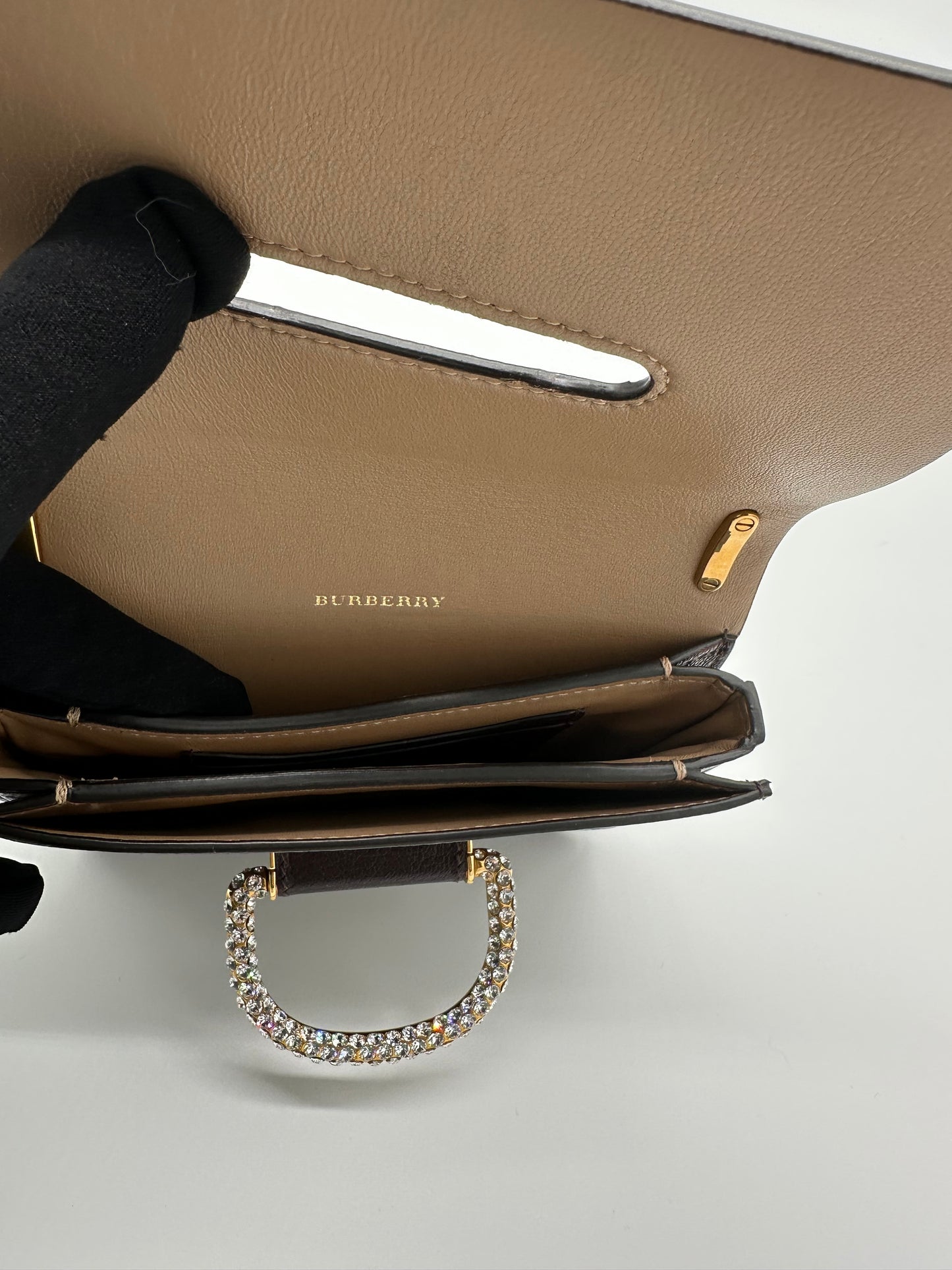Luxury Soluciens Pre-owned Burberry D-ring crystal encrusted leather chain bag