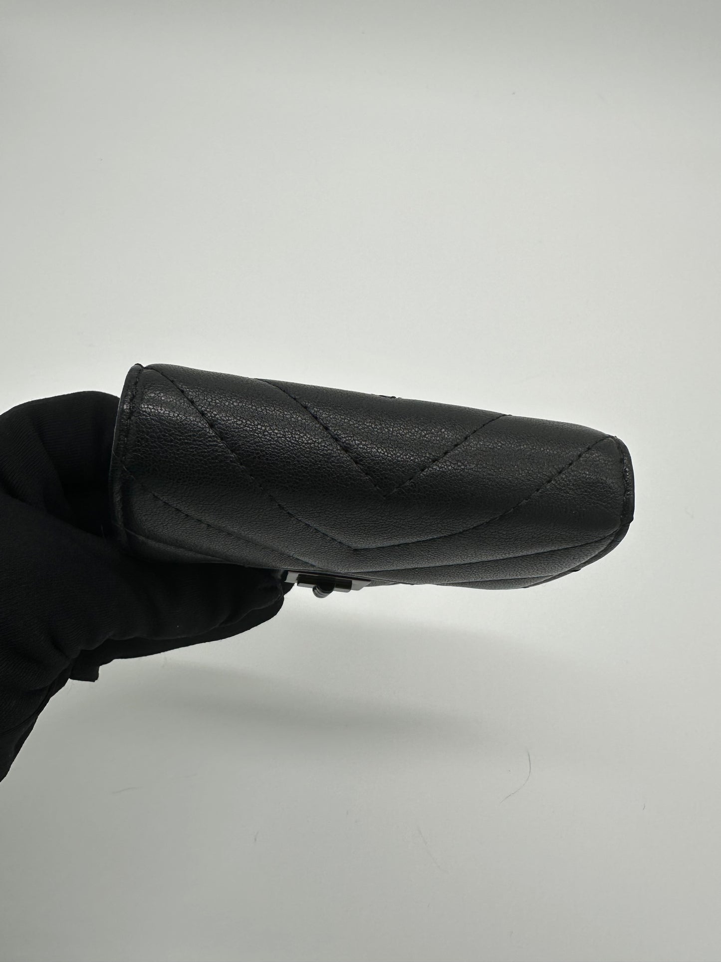 Luxury Soluciens Pre-owned Chanel all black leather trifold wallet
