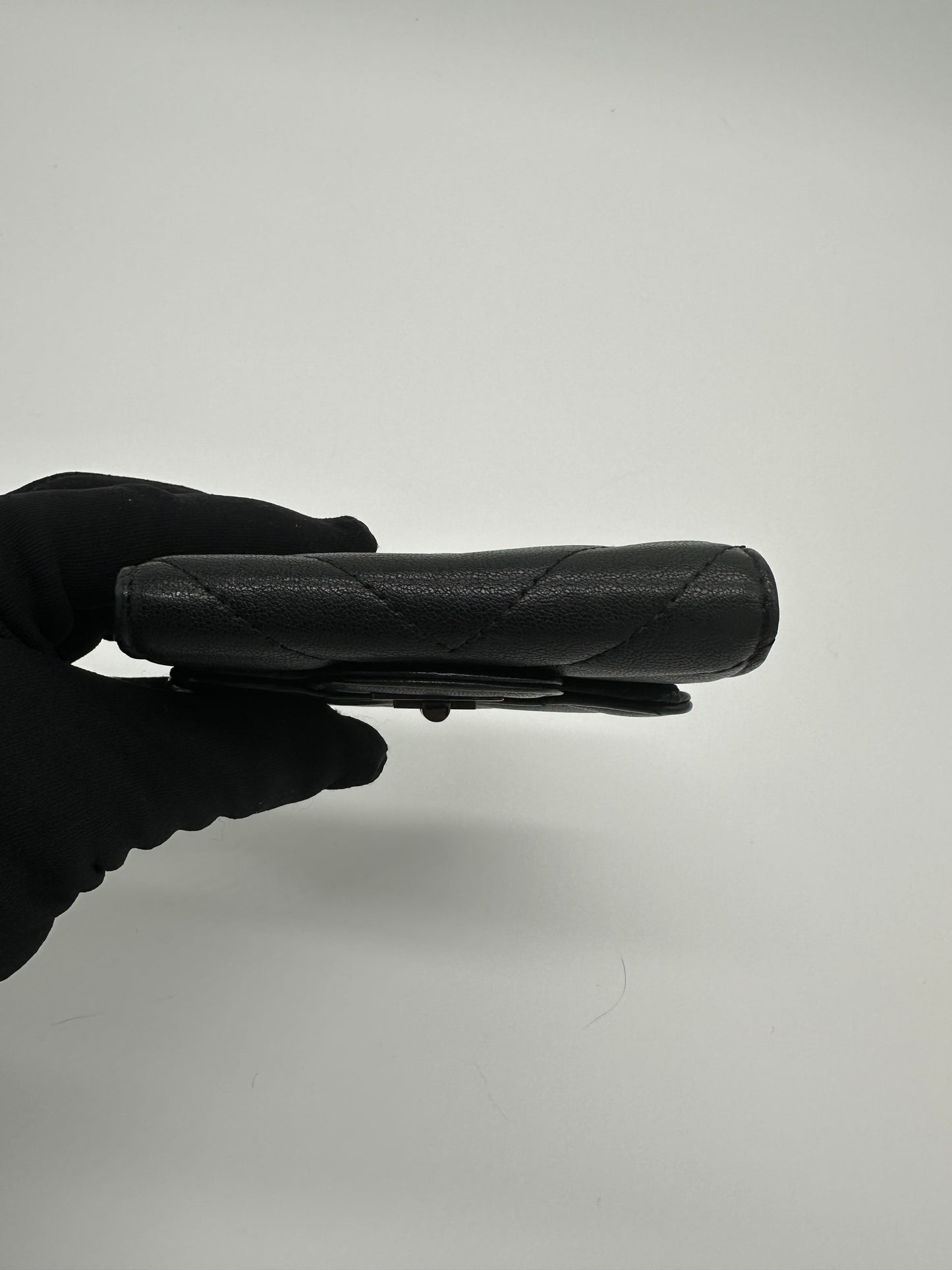 Luxury Soluciens Pre-owned Chanel all black leather trifold wallet