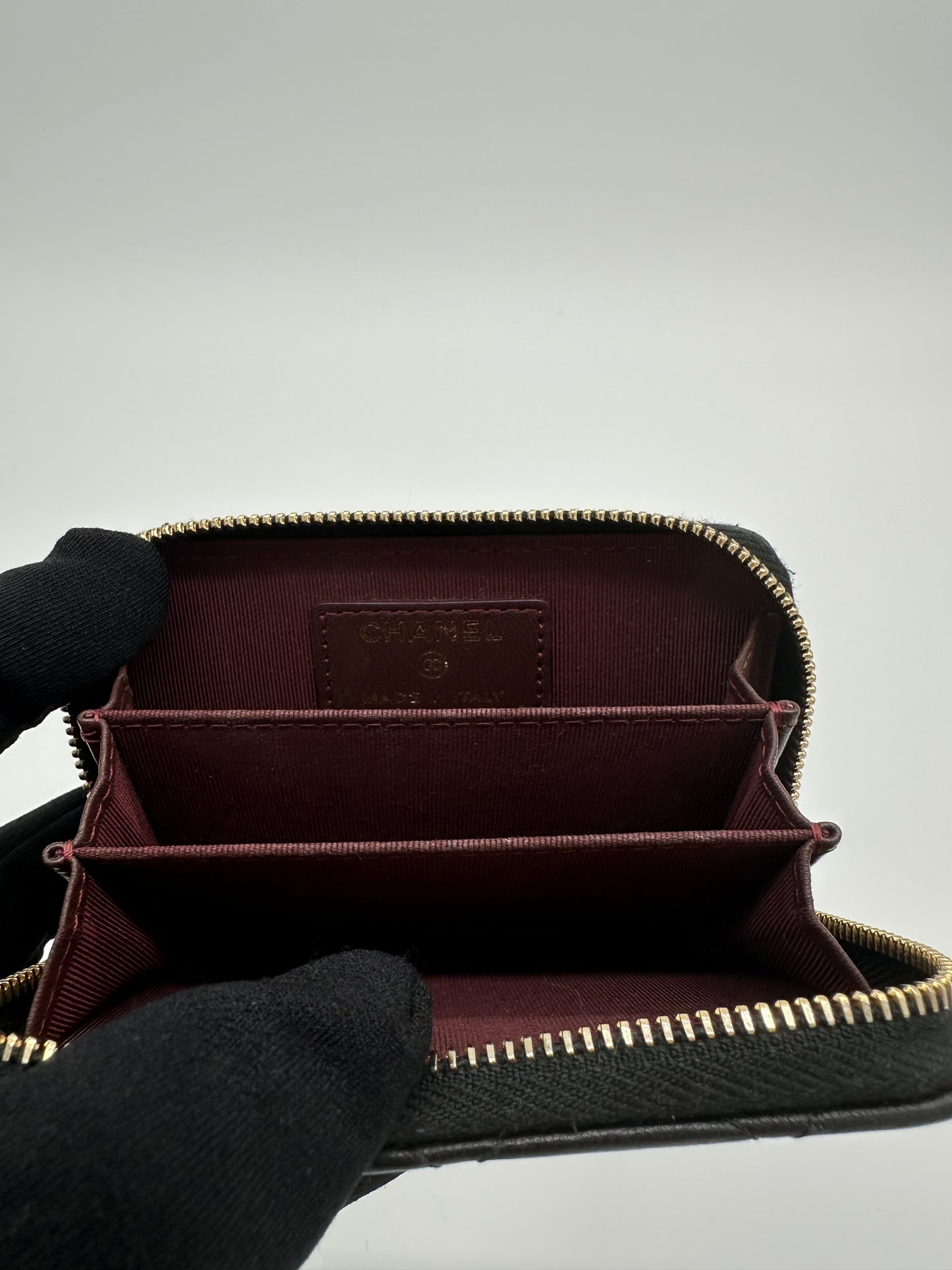 Luxury Soluciens Pre-owned Chanel black small zippy card wallet in lambskin with gold tone hard ware
