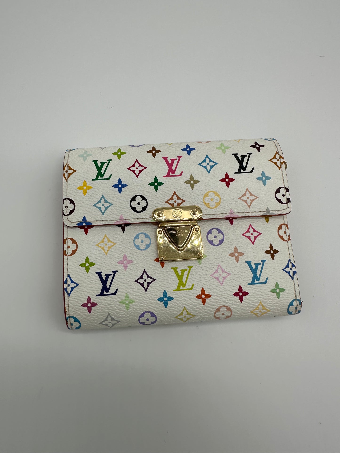 Luxury Soluciens Pre-owned Louis Vuitton multi-color tri-fold wallet in white