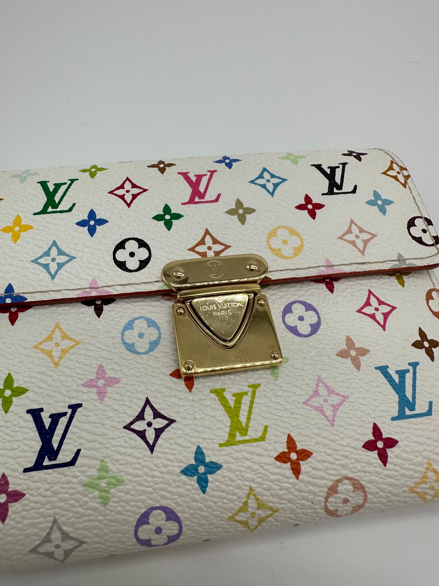 Luxury Soluciens Pre-owned Louis Vuitton multi-color tri-fold wallet in white