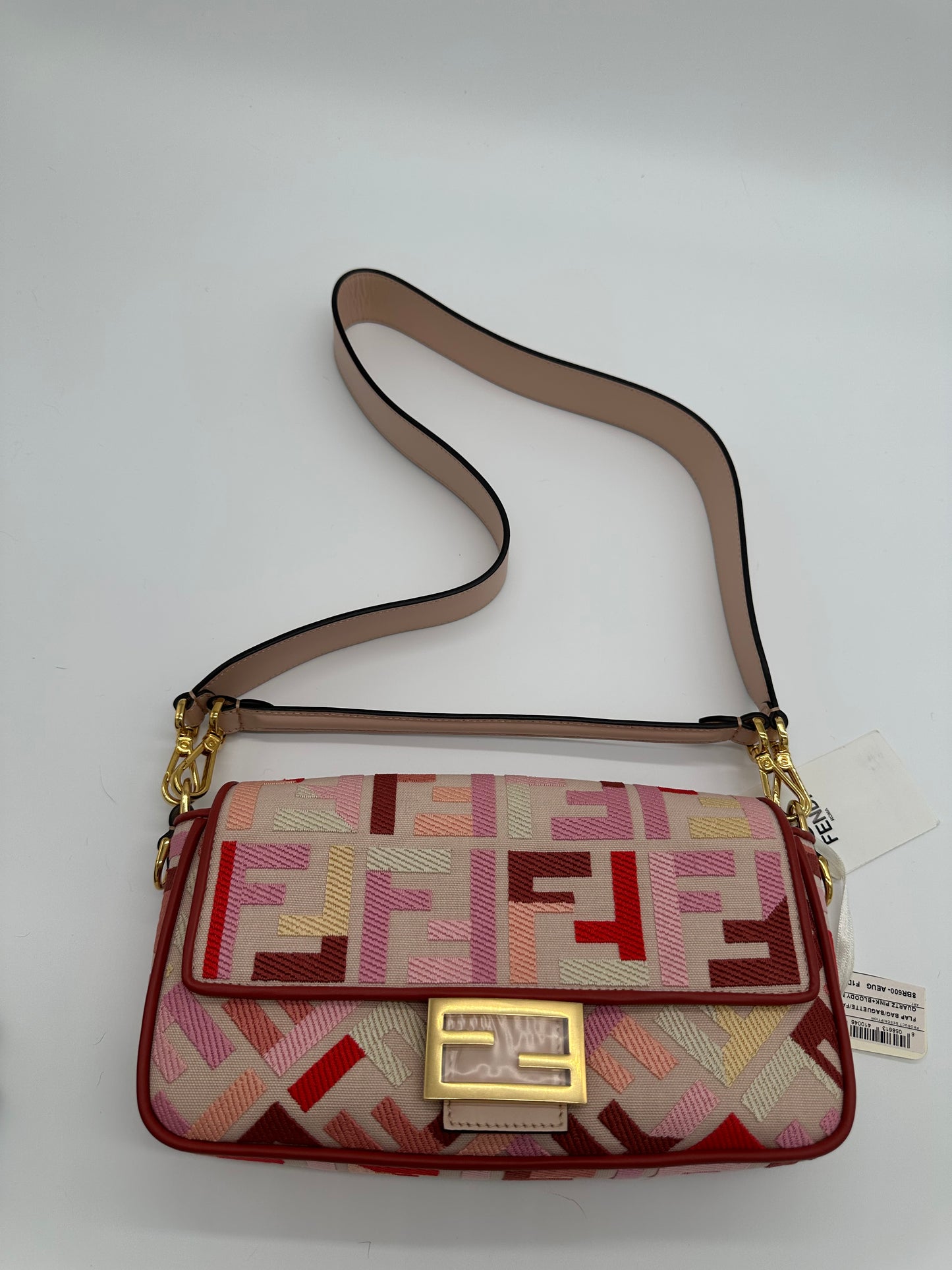 Luxury Soluciens Pre-owned Fendi Vitello King FF embroidered baguette, Multicolor