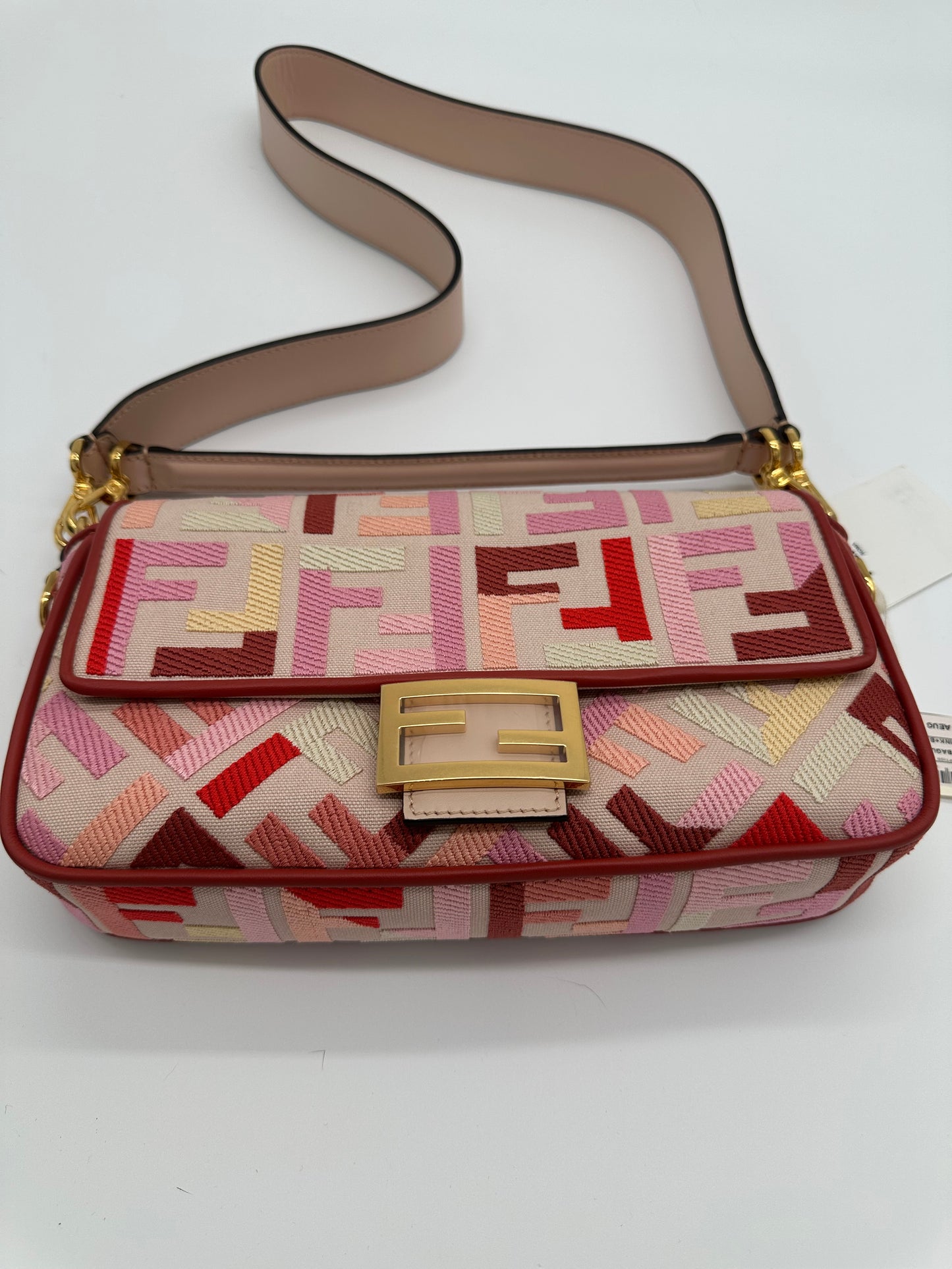 Luxury Soluciens Pre-owned Fendi Vitello King FF embroidered baguette, Multicolor