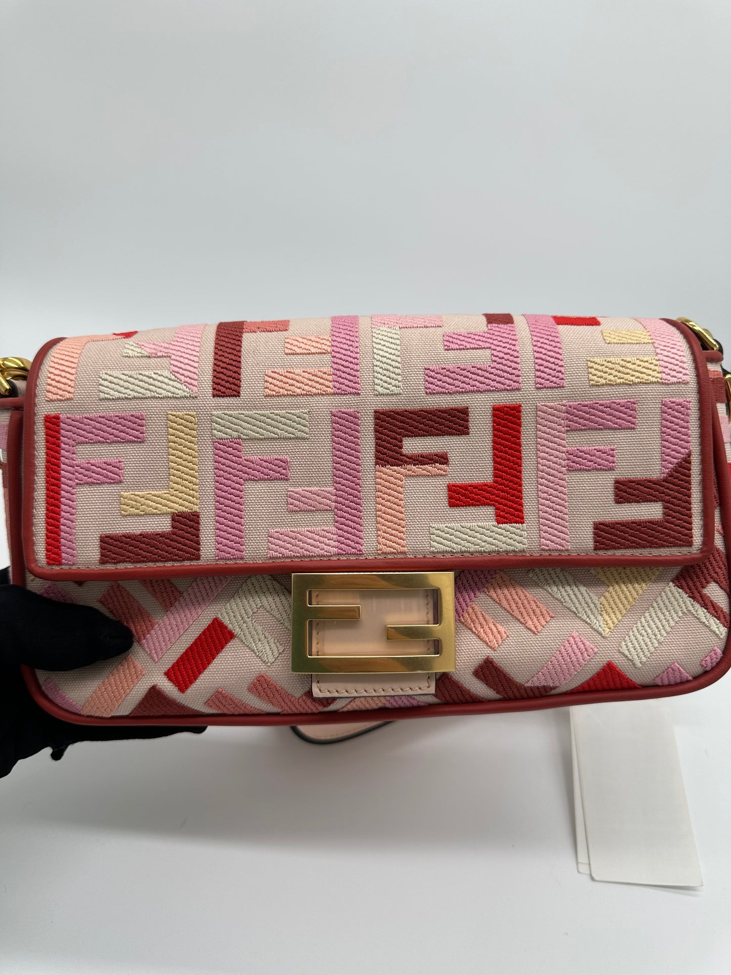 Luxury Soluciens Pre-owned Fendi Vitello King FF embroidered baguette, Multicolor