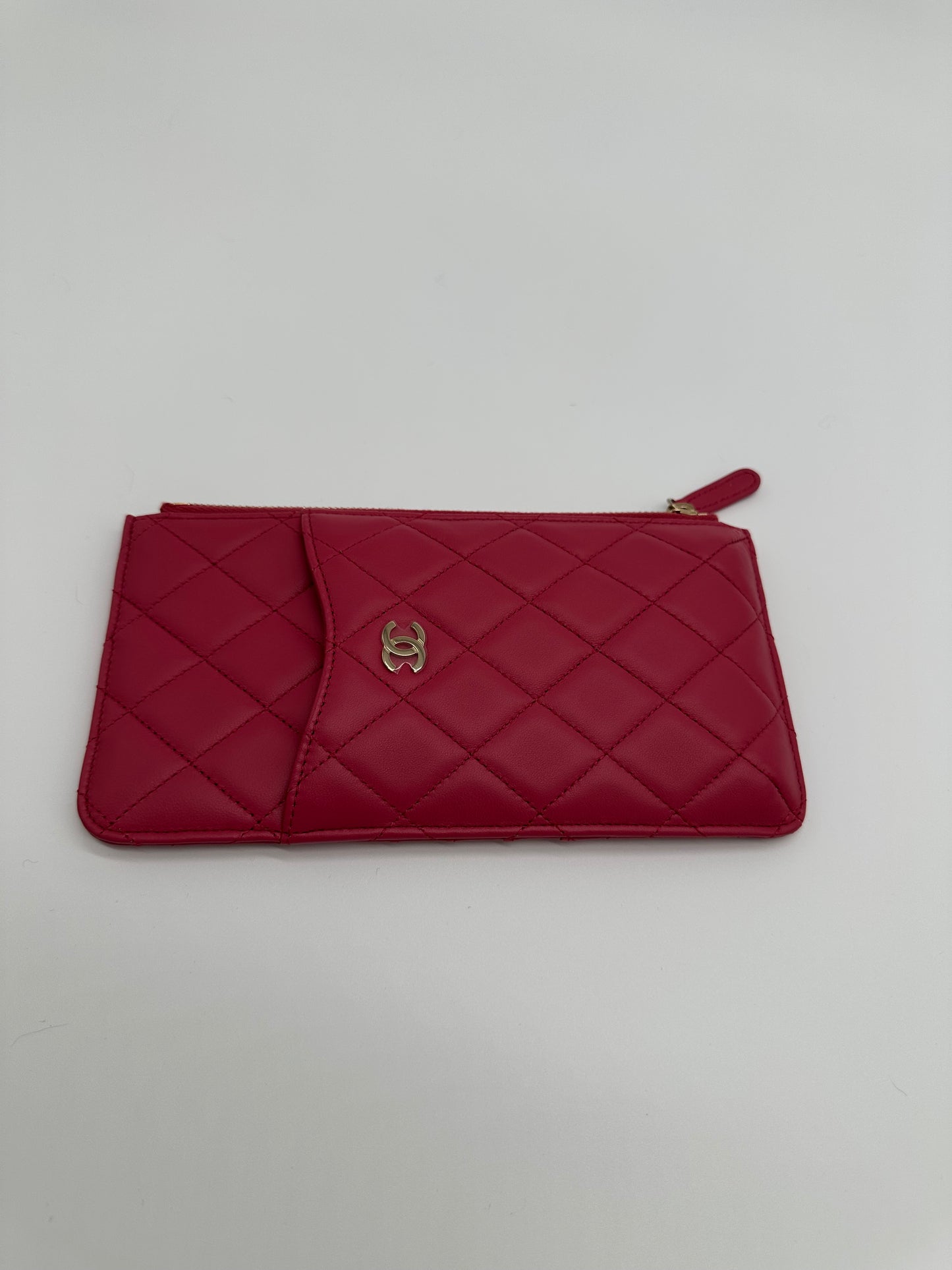 Luxury Soluciens Pre-owned Chanel lambskin wallet/clutch in deep dusty rose
