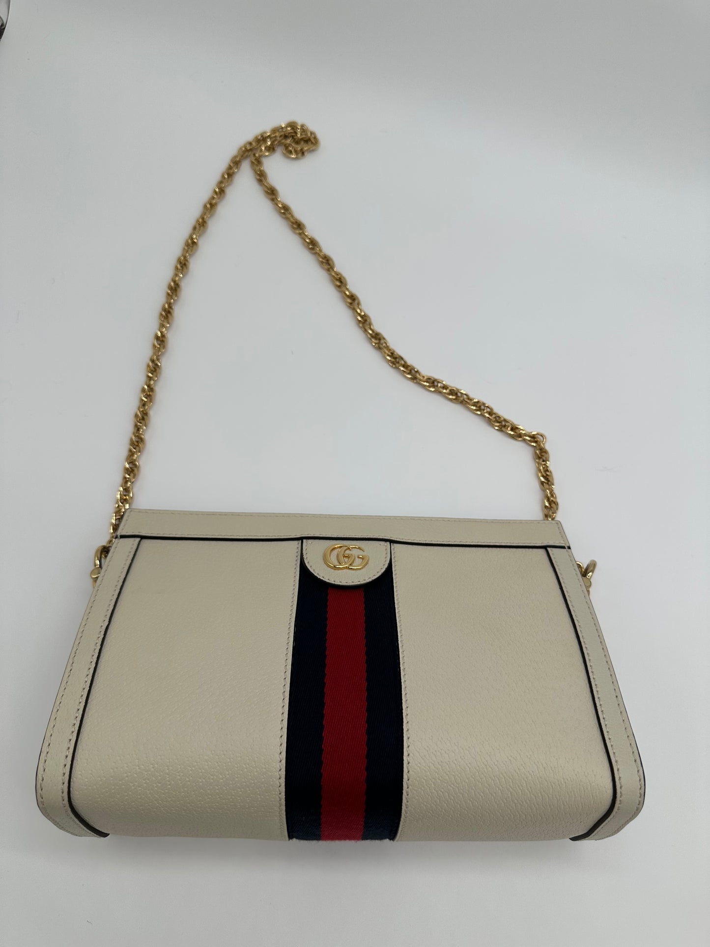 Luxury Soluciens Pre-owned Gucci Ophedia off-white leather shoulder bag