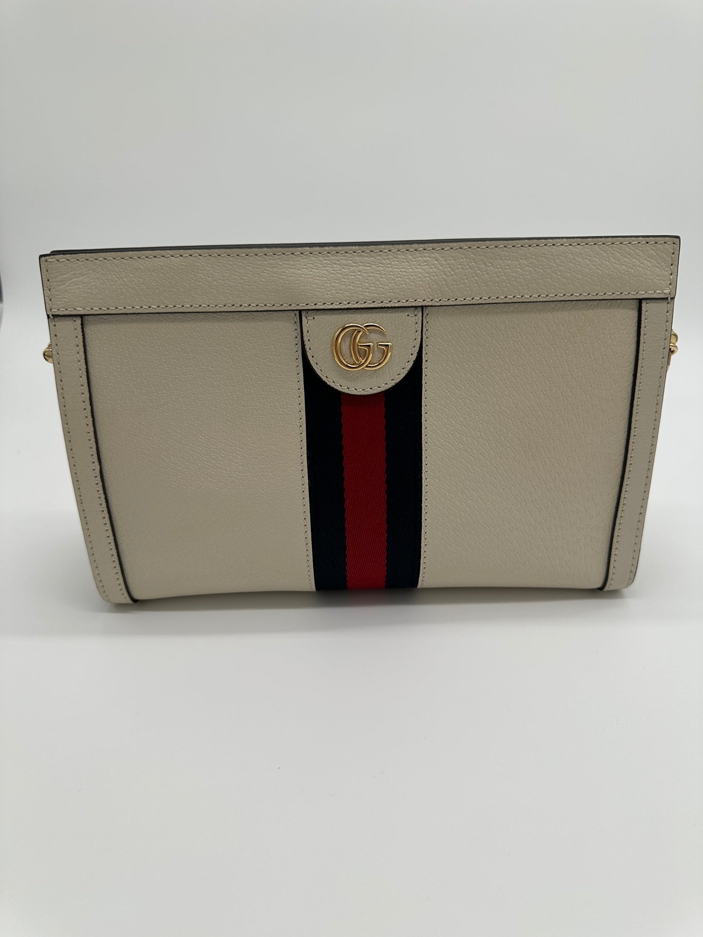 Luxury Soluciens Pre-owned Gucci Ophedia off-white leather shoulder bag
