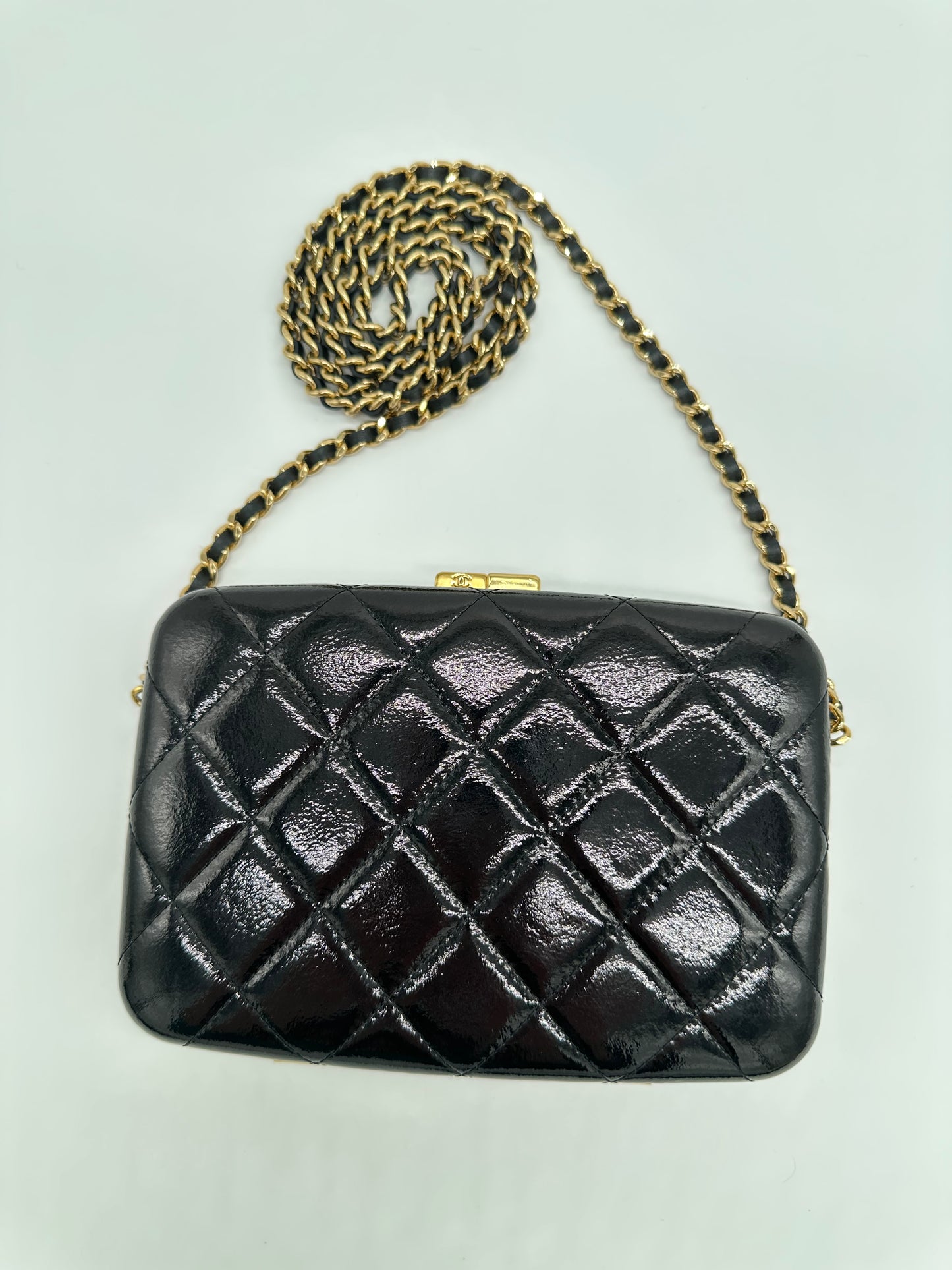 Luxury Soluciens Pre-owned Chanel black patent leather special edition cross body bag