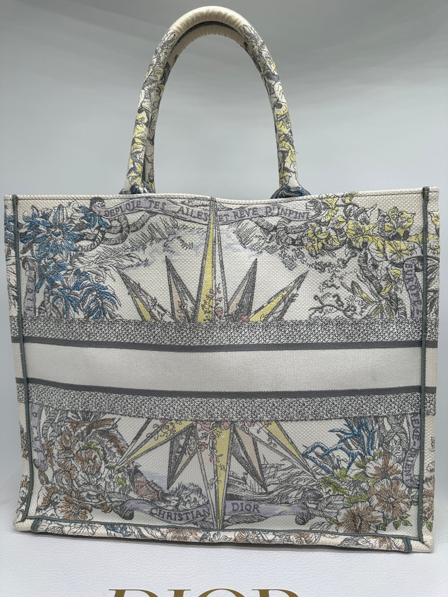 Luxury Soluciens Pre-owned DIOR large book tote with Latte embroidery