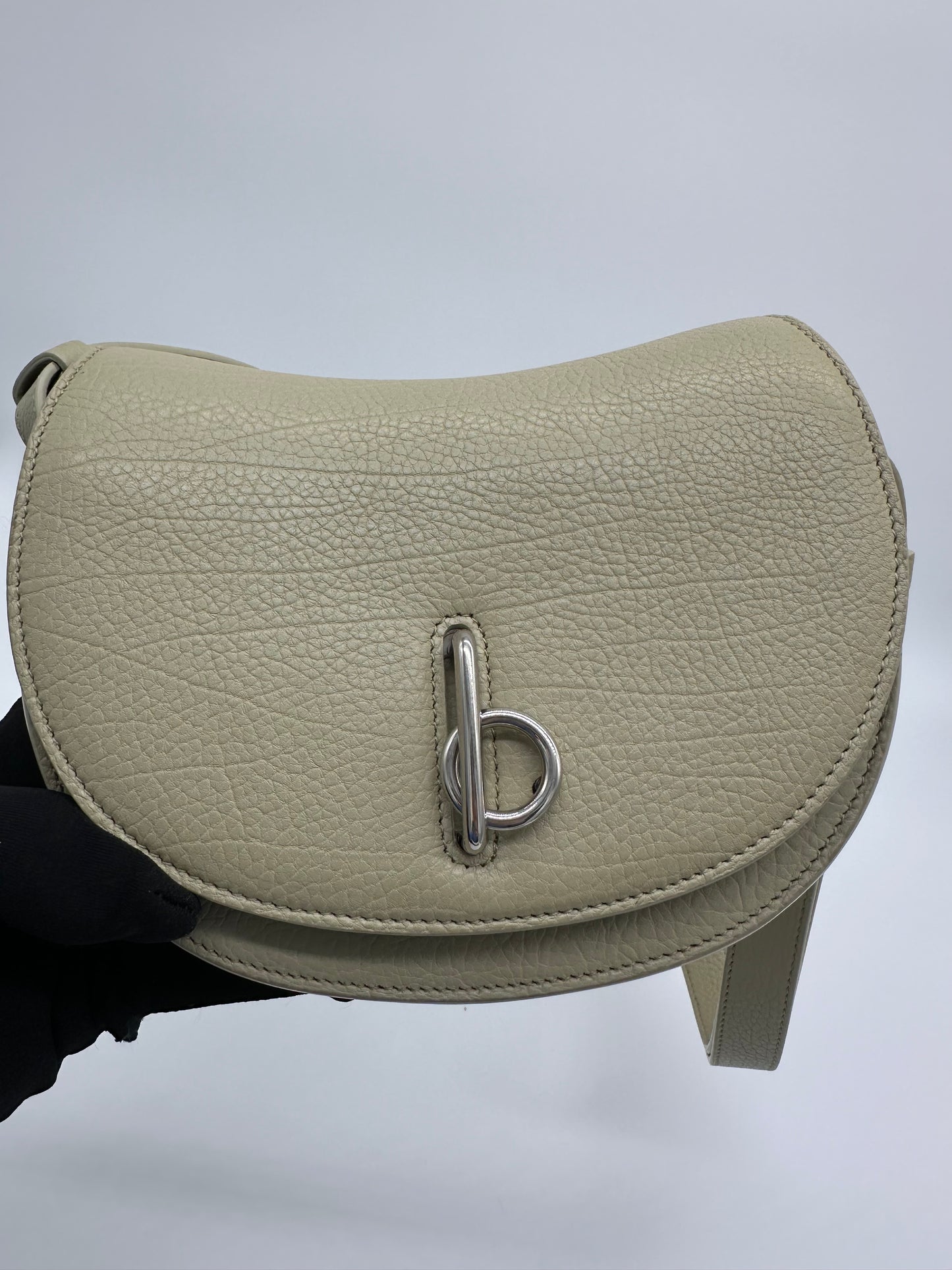 Luxury Soluciens Pre-owned Burberry mini rocking horse leather bag in light sage green