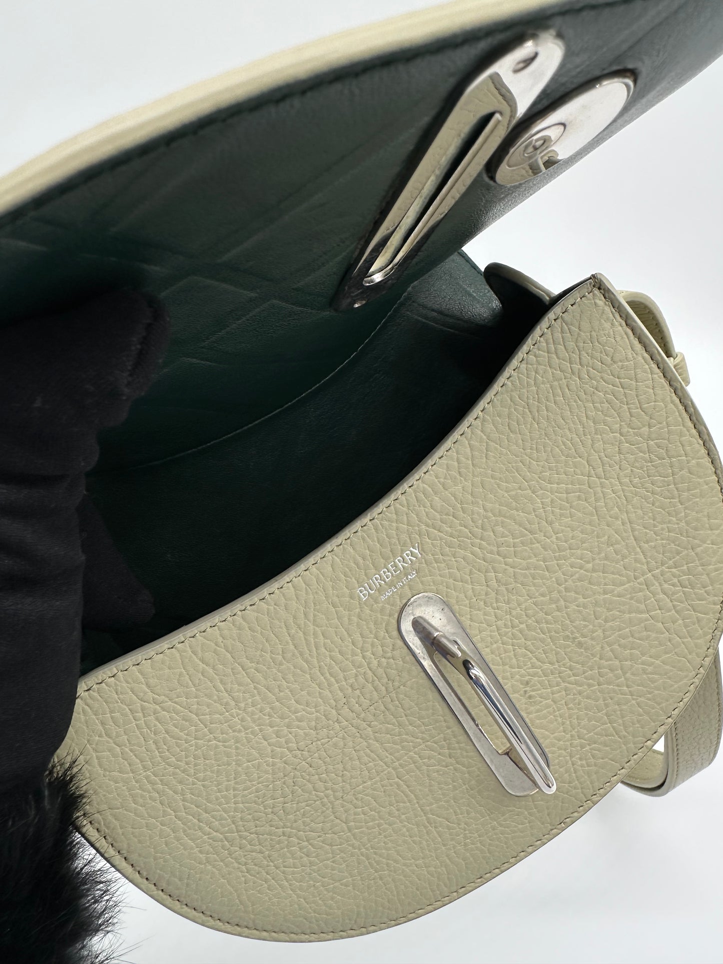 Luxury Soluciens Pre-owned Burberry mini rocking horse leather bag in light sage green