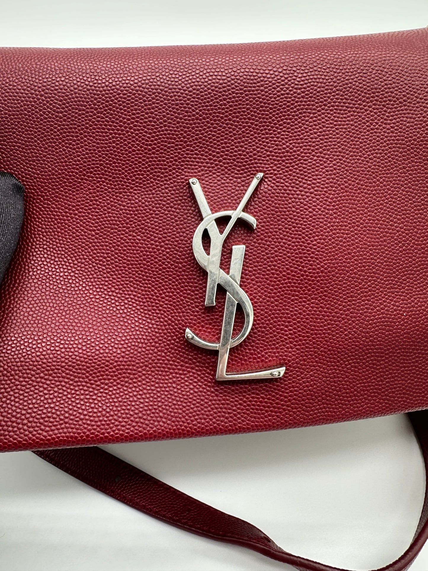 Luxury Soluciens Pre-Owned YSL Red Textured Flap Bag with Crossbody Strap