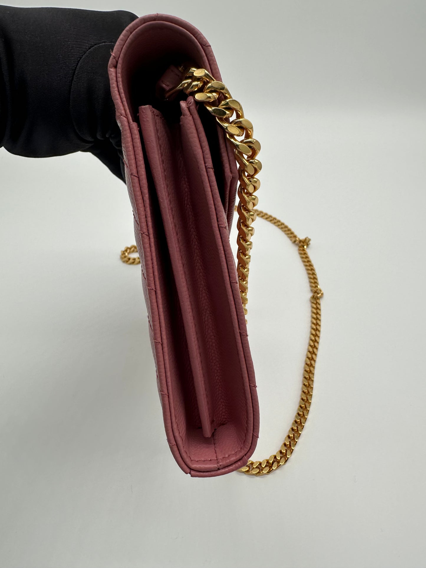 Luxury Soluciens Pre-Owned YSL Pink textured leather Cassandre WOC