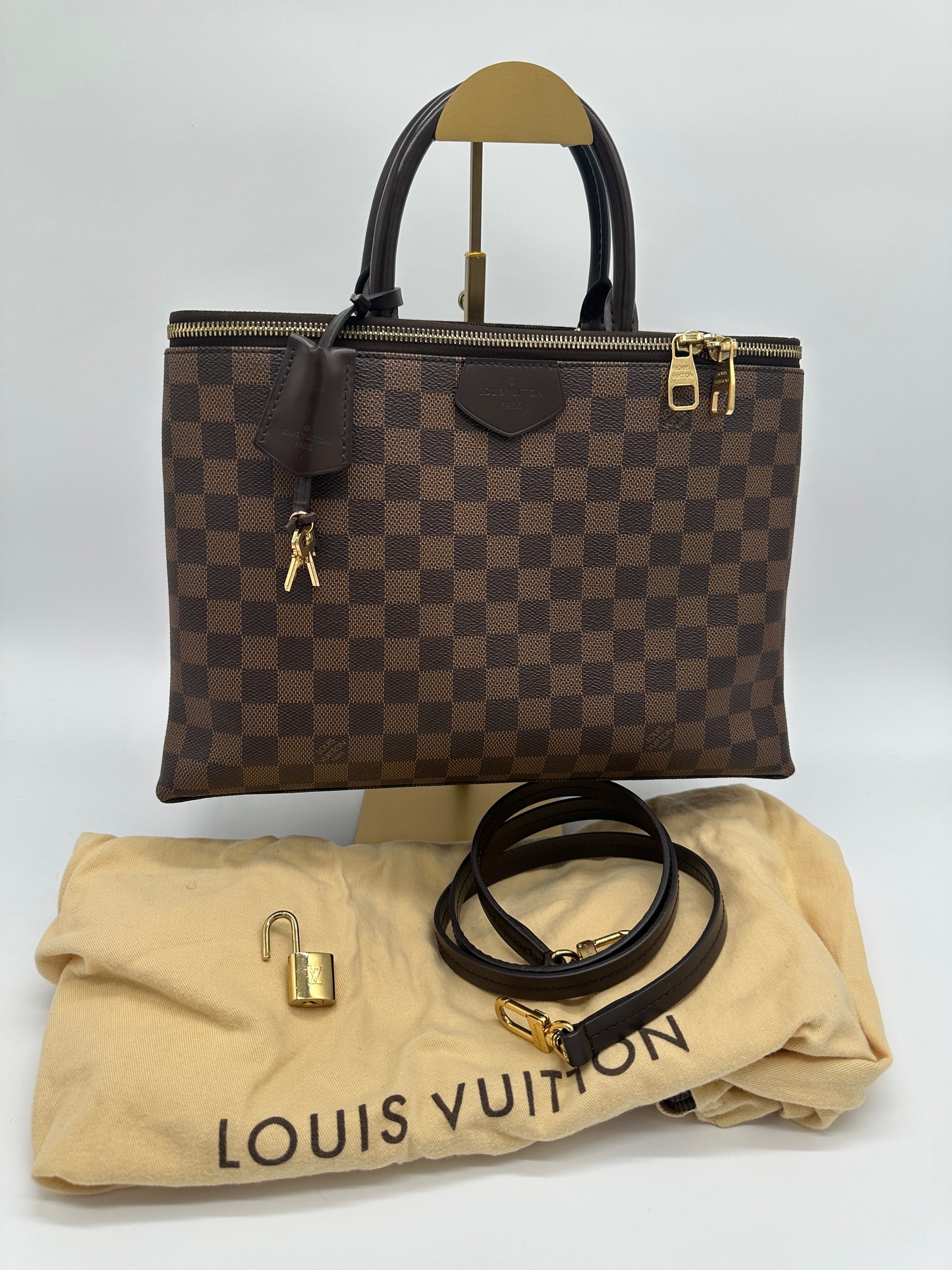 Luxury Soluciens Pre-Owned Damier Ebene Zipper tote with Lock and Key