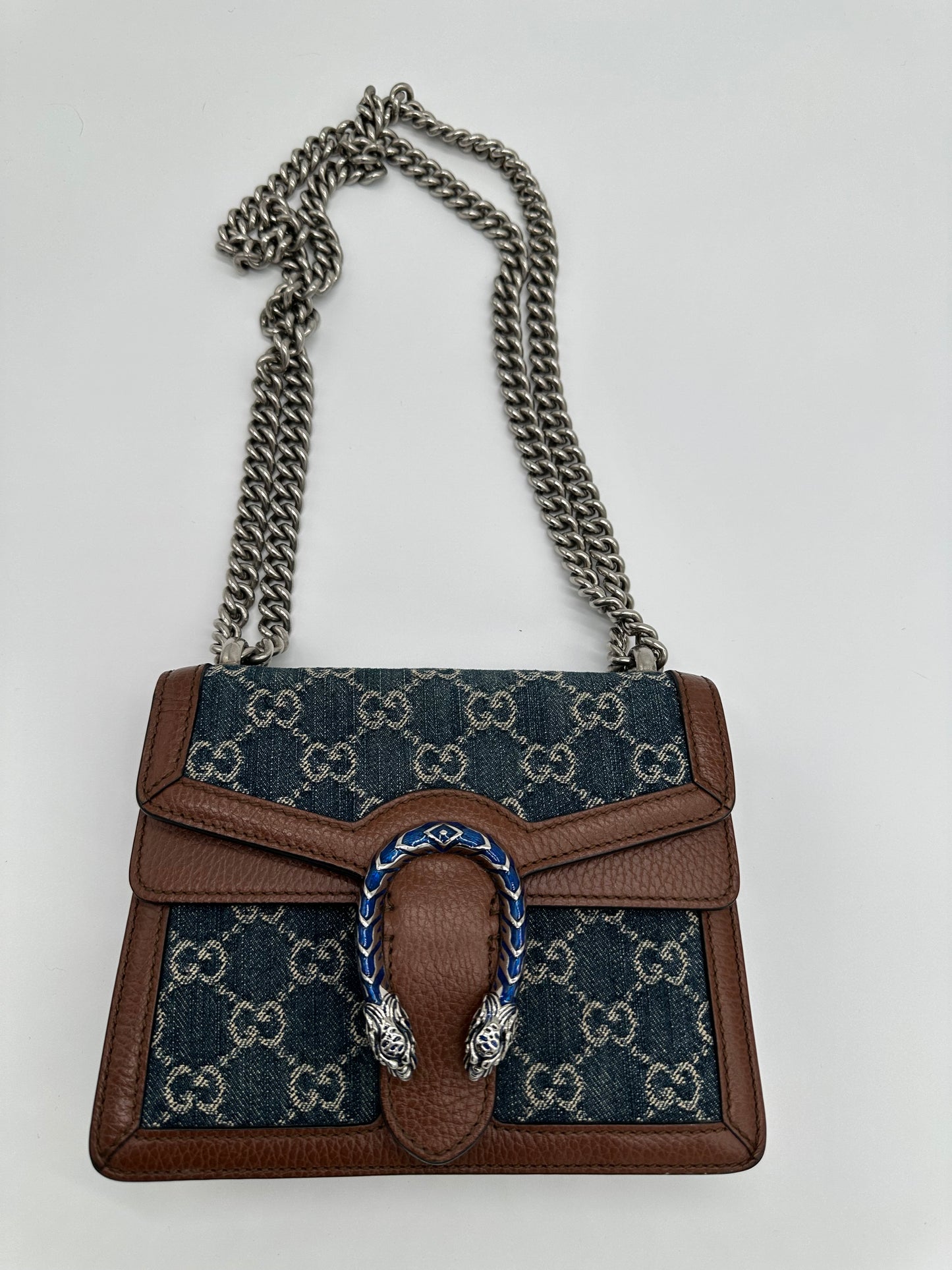 Luxury Soluciens Pre-Owned Denim and Leather Gucci Dionysis Flap Bag