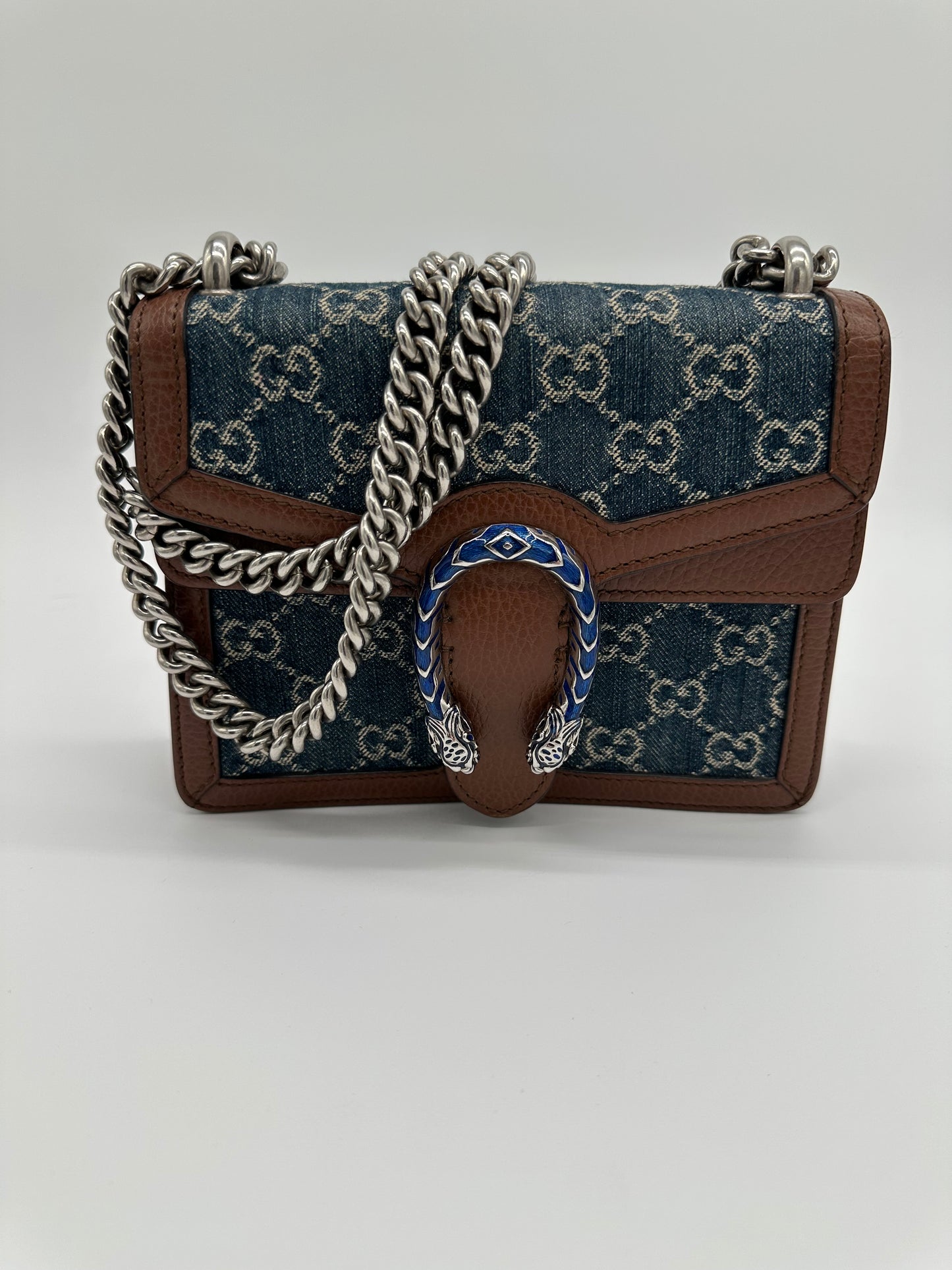 Luxury Soluciens Pre-Owned Denim and Leather Gucci Dionysis Flap Bag