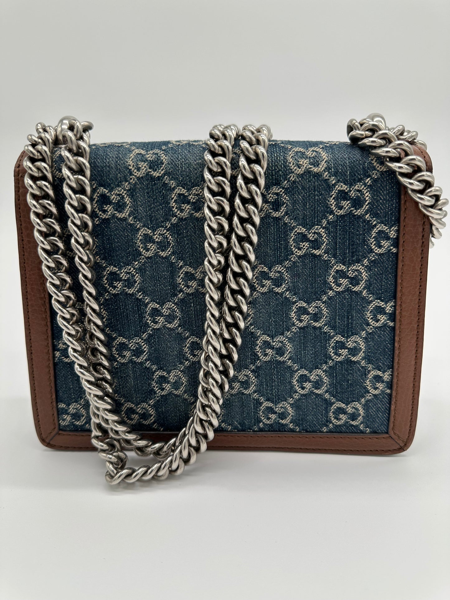 Luxury Soluciens Pre-Owned Denim and Leather Gucci Dionysis Flap Bag