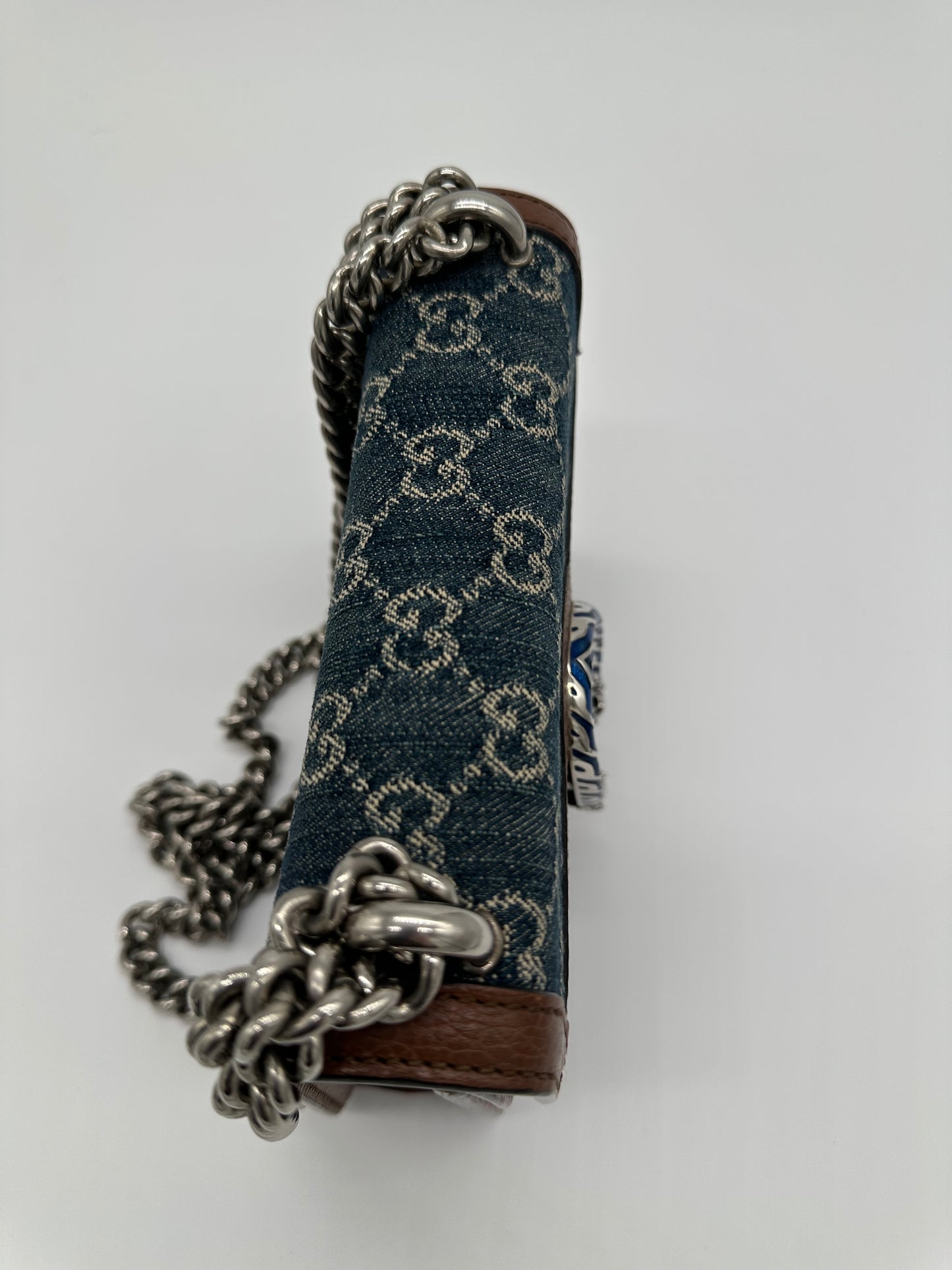 Luxury Soluciens Pre-Owned Denim and Leather Gucci Dionysis Flap Bag