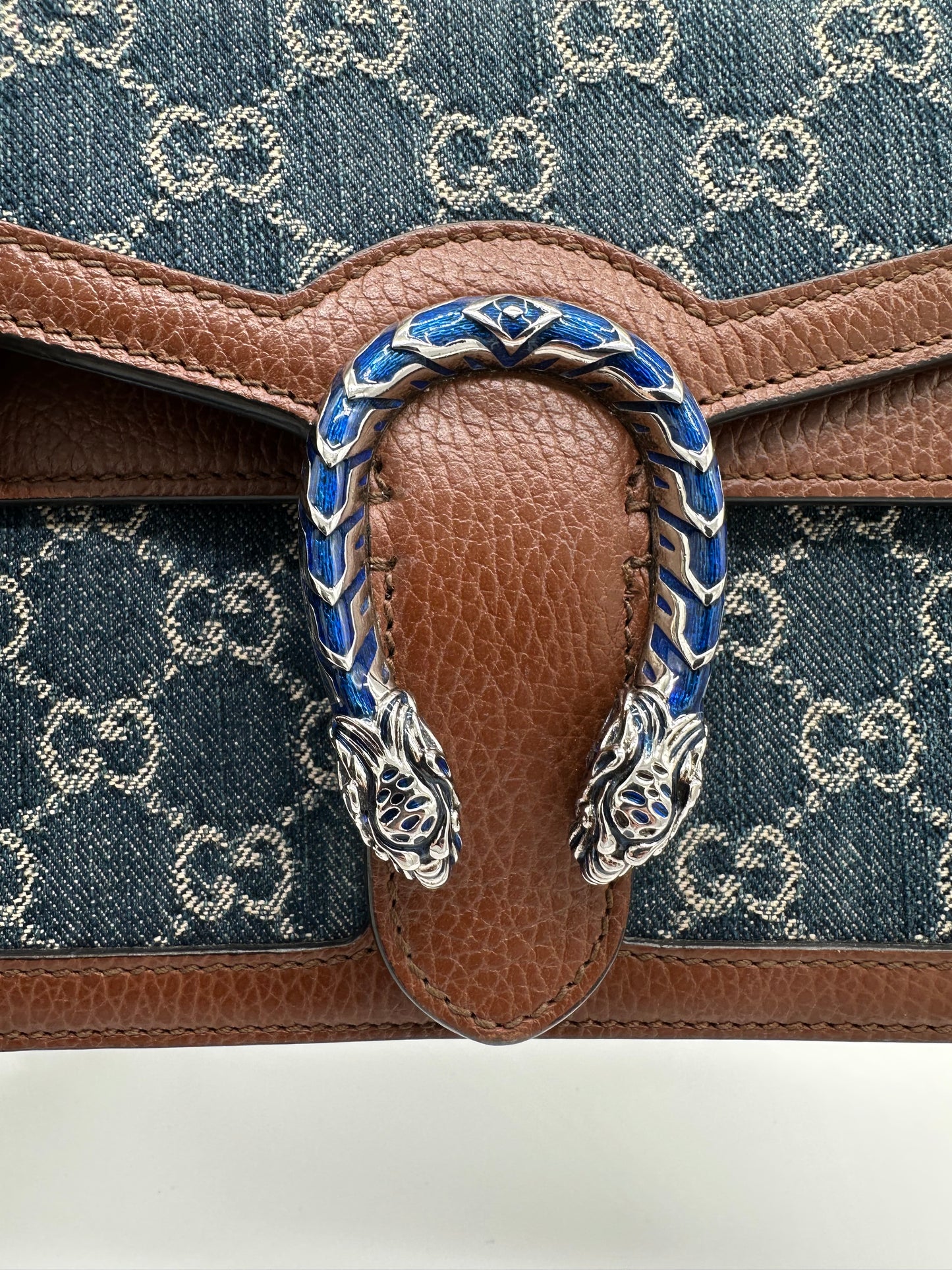 Luxury Soluciens Pre-Owned Denim and Leather Gucci Dionysis Flap Bag
