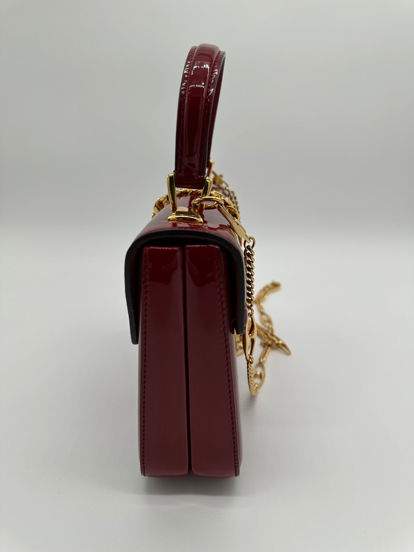 Luxury Soluciens Pre-Owned Gucci Sylvie 1969 Deep Red Patent Leather Bag