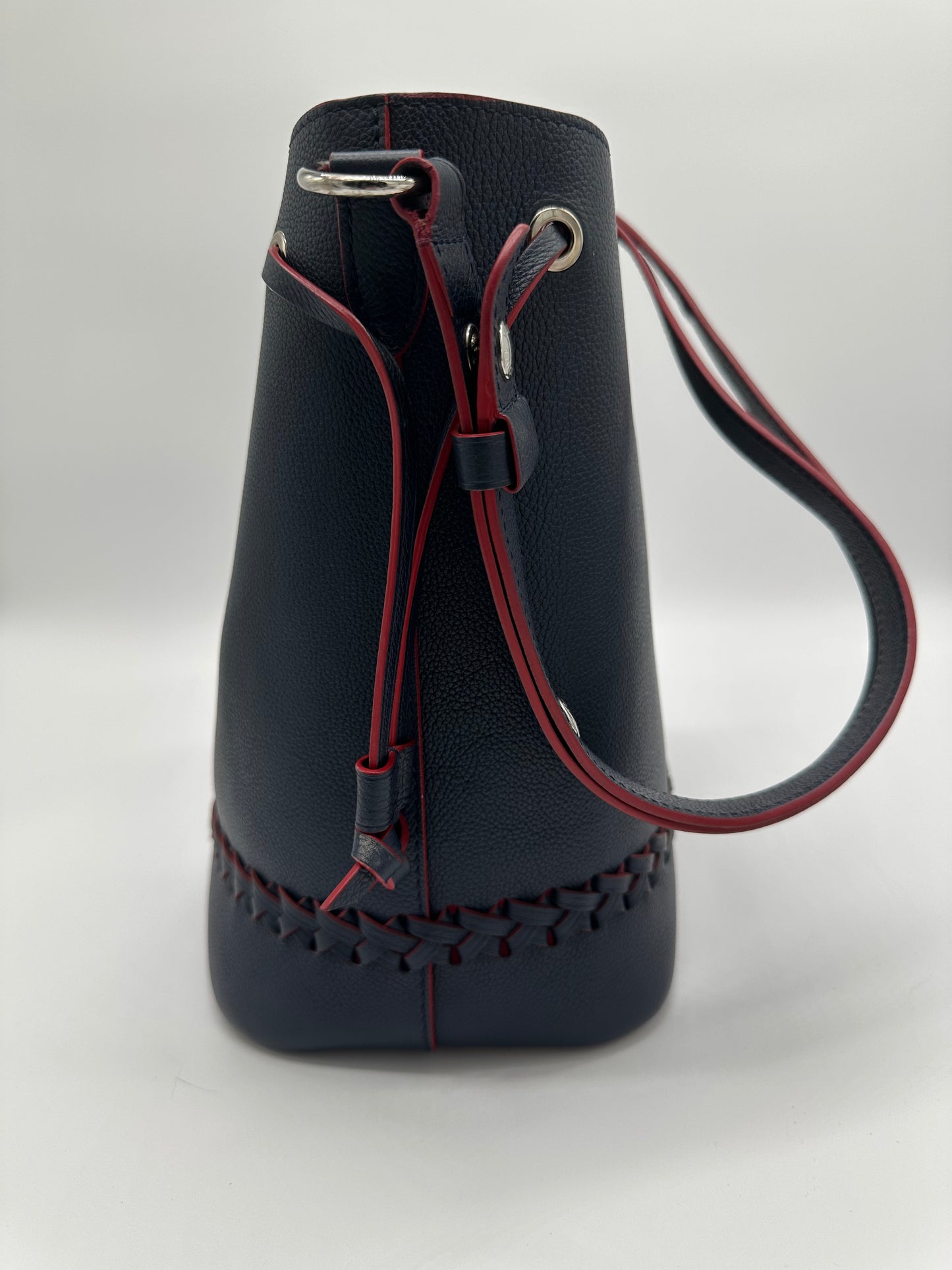 Louis Vuitton Lock Me Bucket Bag in Navy Textured Leather with Silver Toned Hardware