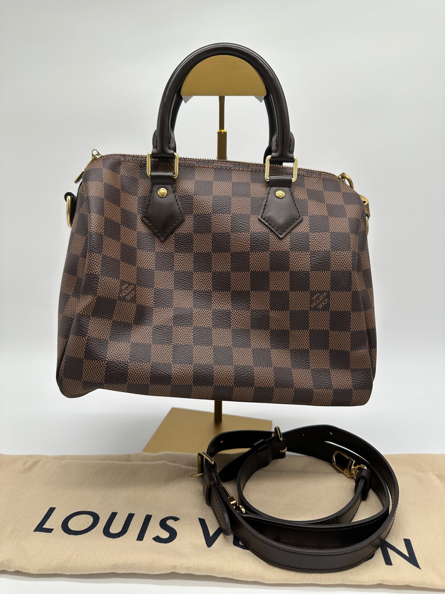 Luxury Soluciens Pre-Owned Louis Vuitton Damier Ebene Speedy Bandolier 25