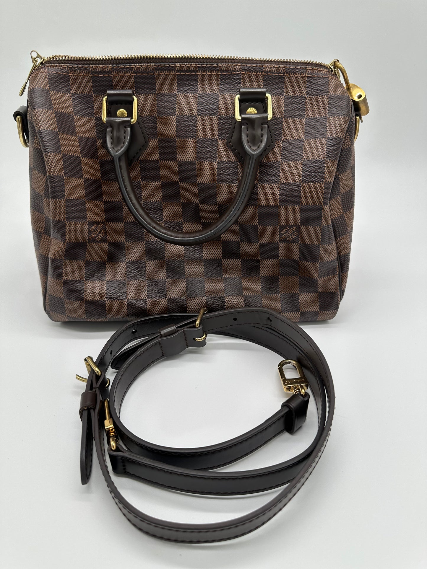 Luxury Soluciens Pre-Owned Louis Vuitton Damier Ebene Speedy Bandolier 25