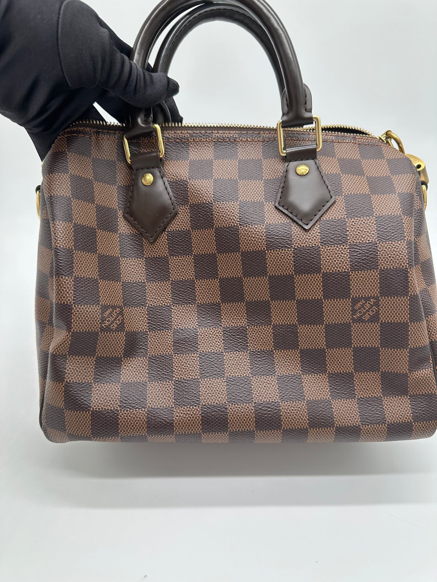 Luxury Soluciens Pre-Owned Louis Vuitton Damier Ebene Speedy Bandolier 25