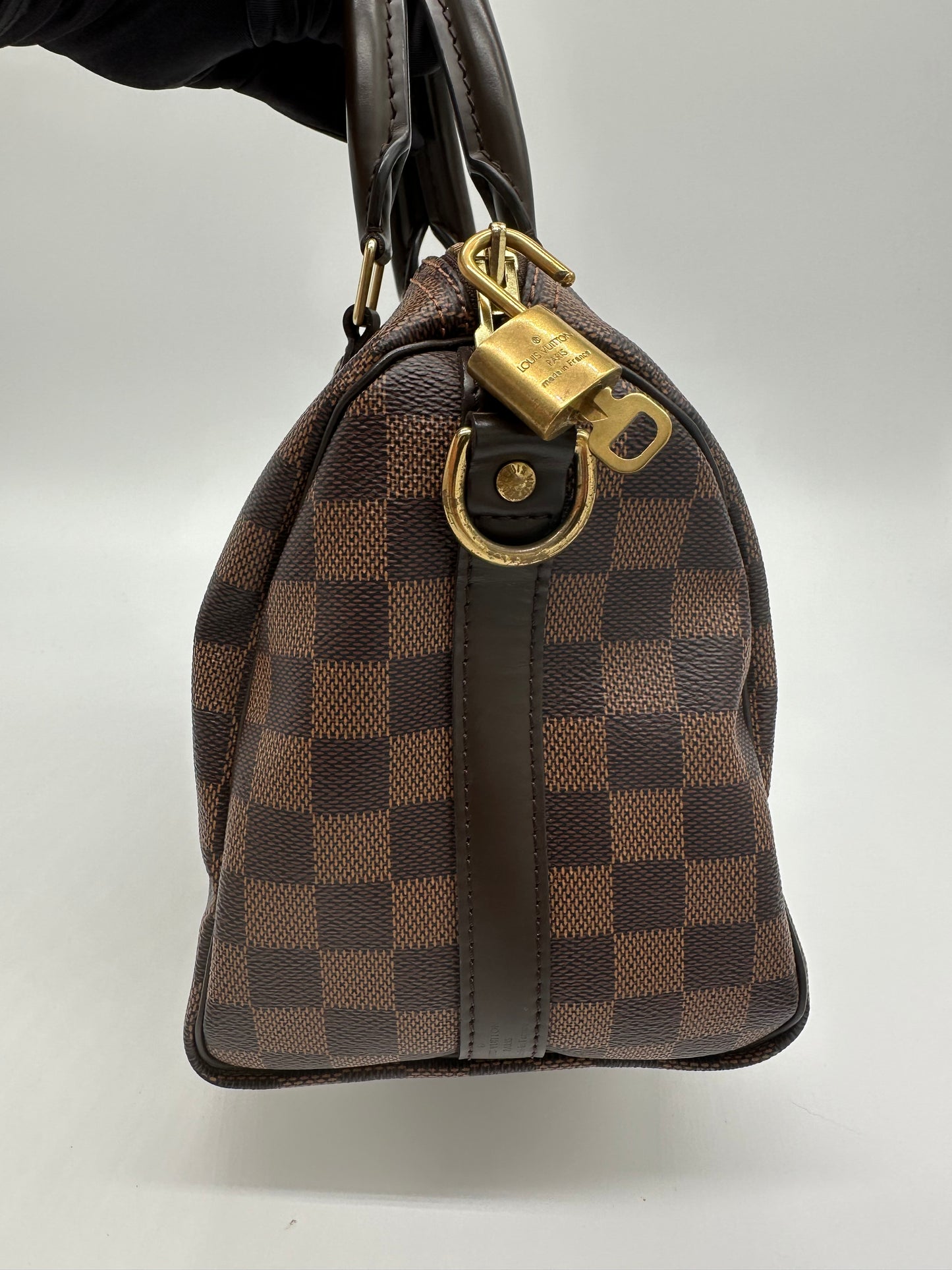 Luxury Soluciens Pre-Owned Louis Vuitton Damier Ebene Speedy Bandolier 25