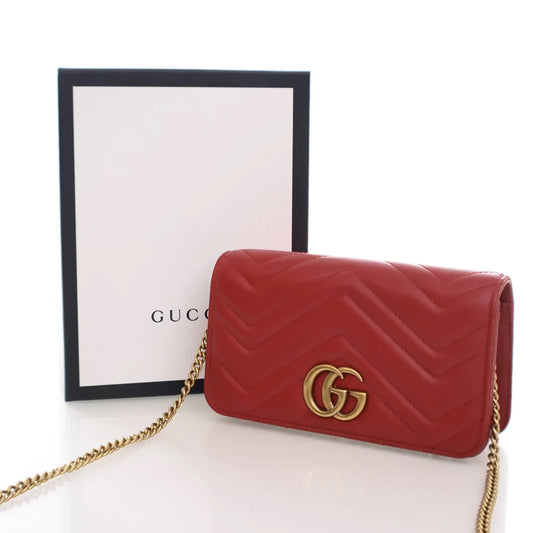 Luxury Soluciens Pre-Owned Gucci Marmont Super Mini red Leather Crossbody Bag