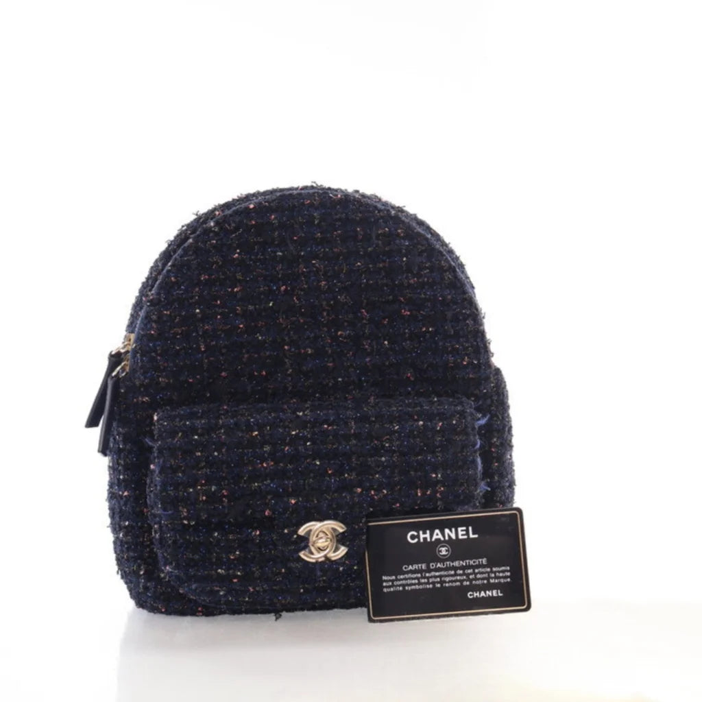 Luxury Soluciens Pre-Owned Chanel Fantasy Navy Tweed Backpack