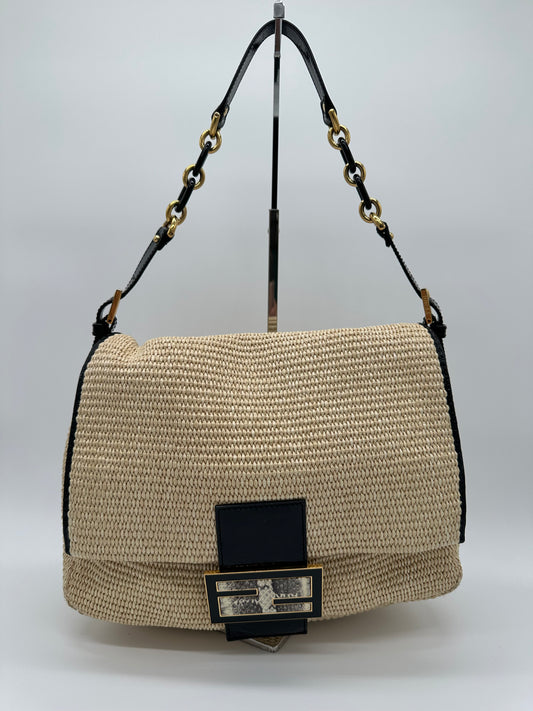 Luxury Soluciens Pre-owned Fendi large baguette raffia shoulder bag