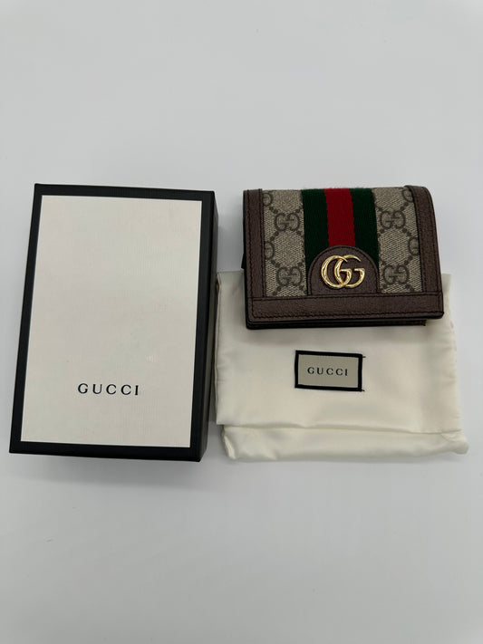 Luxury Soluciens Pre-owned Gucci Ophedia bifold wallet coated canvas and brown leather trim