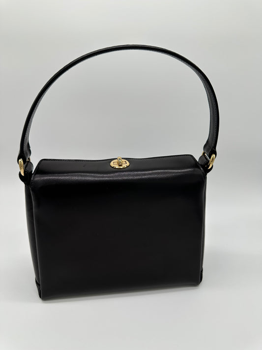 Luxury Soluciens Pre-owned Gucci Vintage Black calfskin leather shoulder bag with twist lock