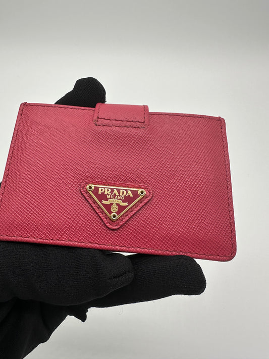 Luxury Soluciens Pre-owned Prada Saffiano leather pink accordion wallet/card holder
