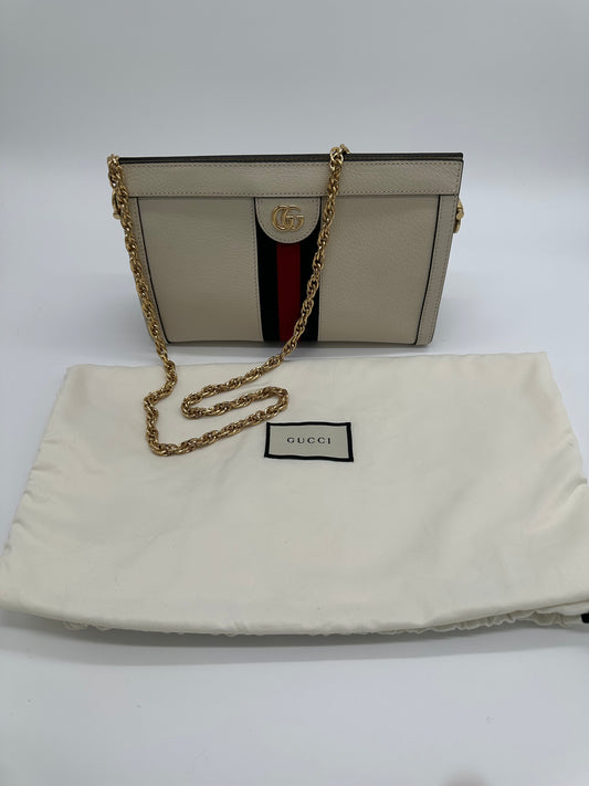 Luxury Soluciens Pre-owned Gucci Ophedia off-white leather shoulder bag